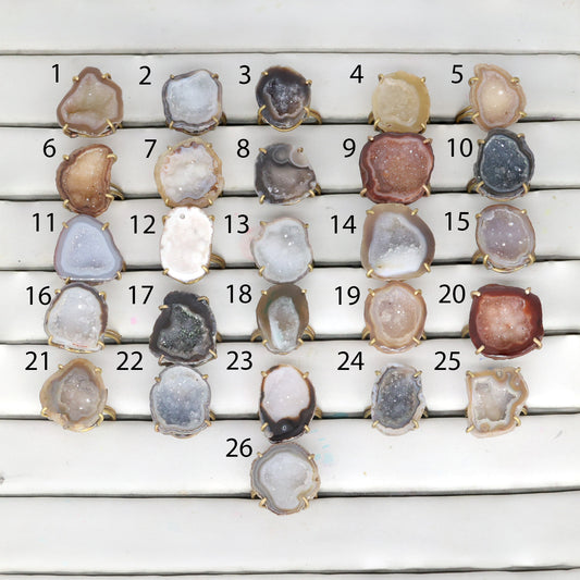 Geode Rings By Selection Stone Size 20 - 25 mm