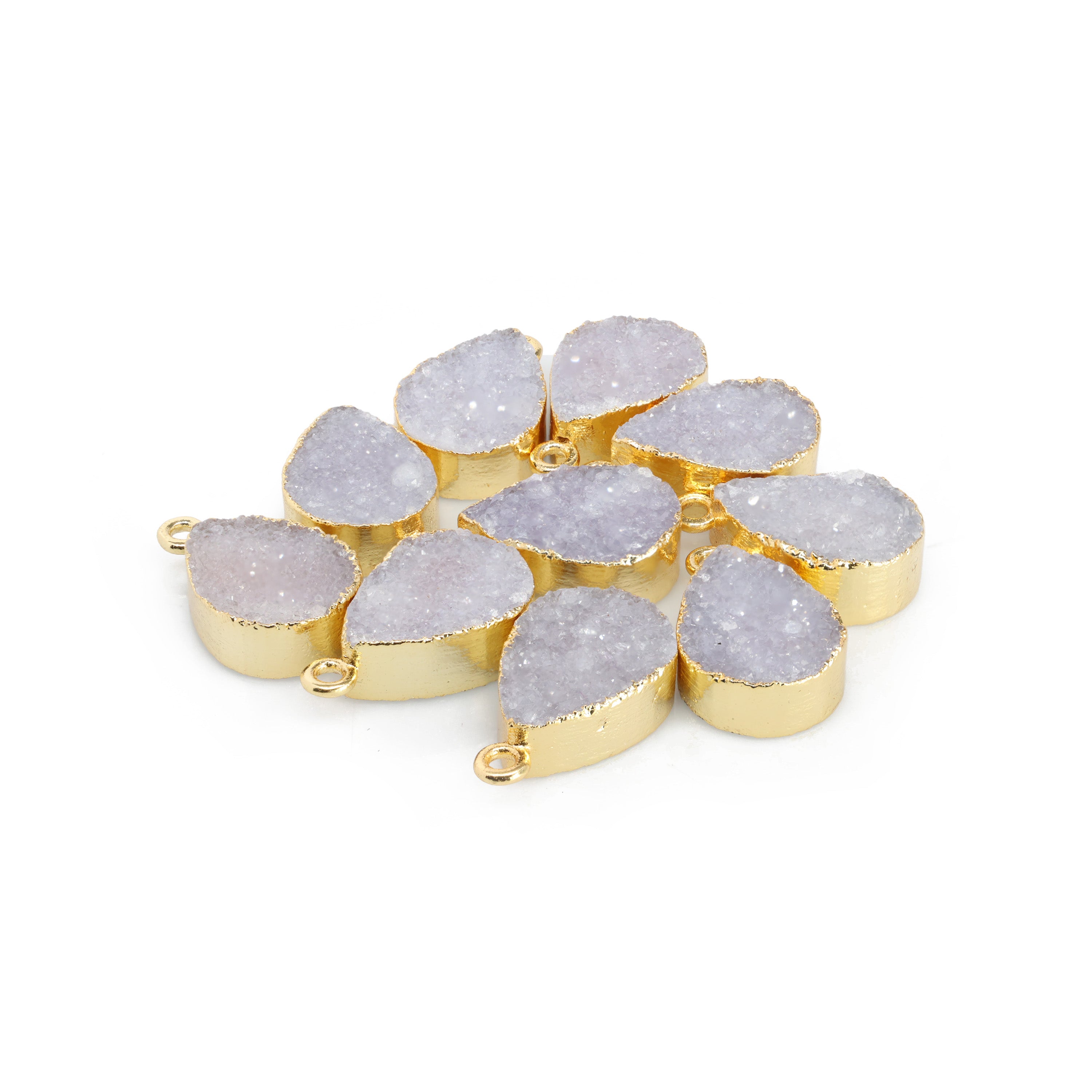 Connectors 8 * 12 mm Natural Agate druzy gemstone 24 k gold Edged 1 Bail pear teardrop