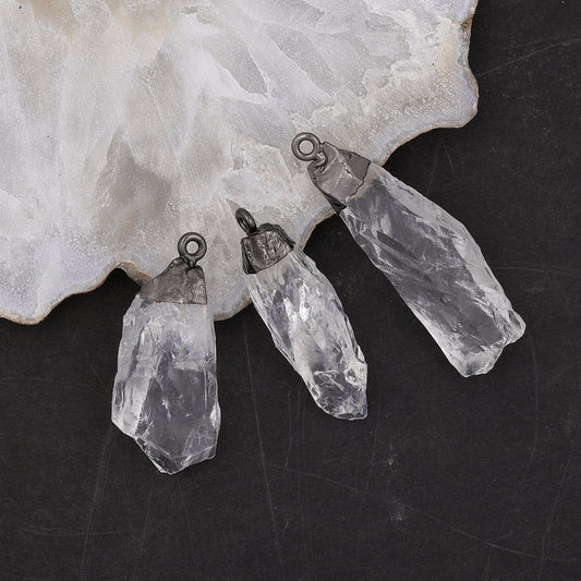 Natural Clear Quartz Crystal Point Pendant | Raw Stone Gold Plated Healing Jewelry Meena Design