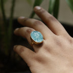 Agate Druzy Crystal Statement Ring – Gold Plated Adjustable Handmade Jewelry