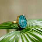 Agate Druzy Crystal Statement Ring – Gold Plated Adjustable Handmade Jewelry