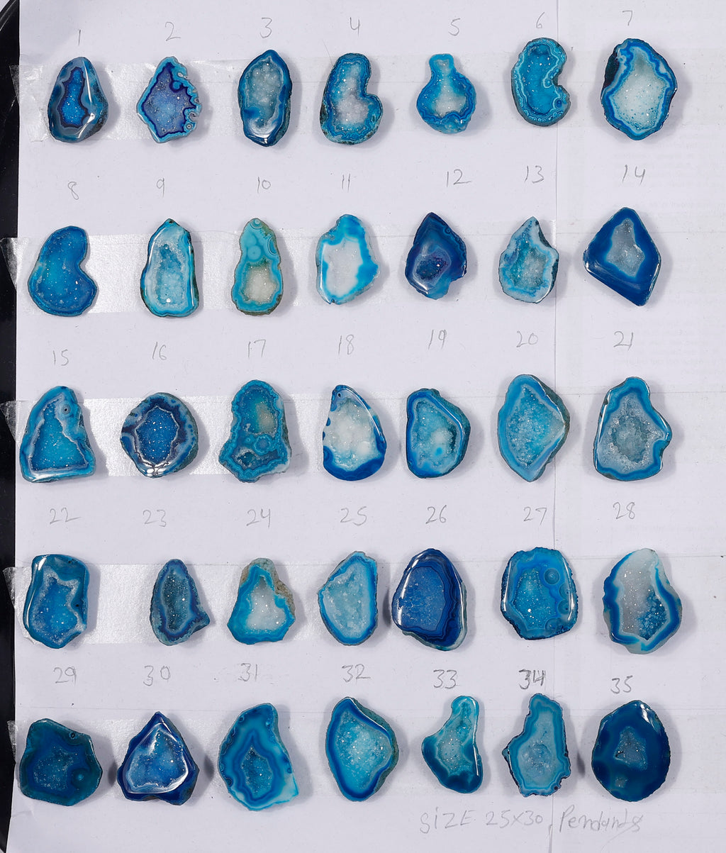 Geode Stones (Pendant) by Selection 25-30  mm Aqua Color For Making Pendant Jewelry