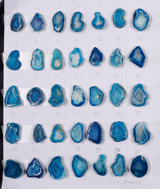 Geode Stones ( Pendant ) by Selection 25 - 30  mm Aqua Color For Making Jewelry