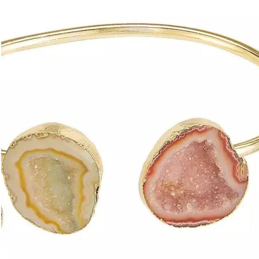 Geode Druzy Gold Edged over Brass Bracelet