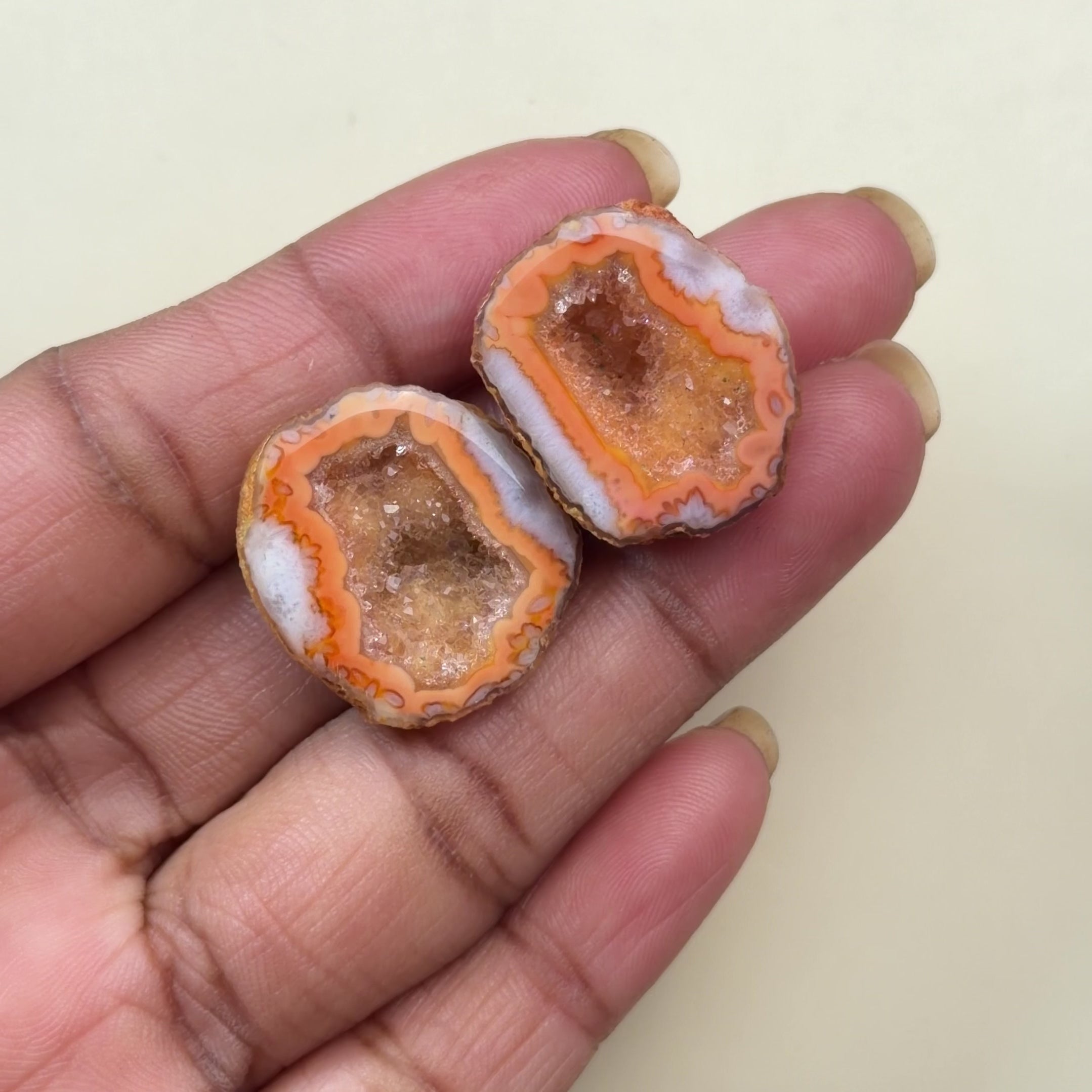 Natural Agate Geode Druzy Pair 20–25mm | Peach Orange Matching Stones Wholesale