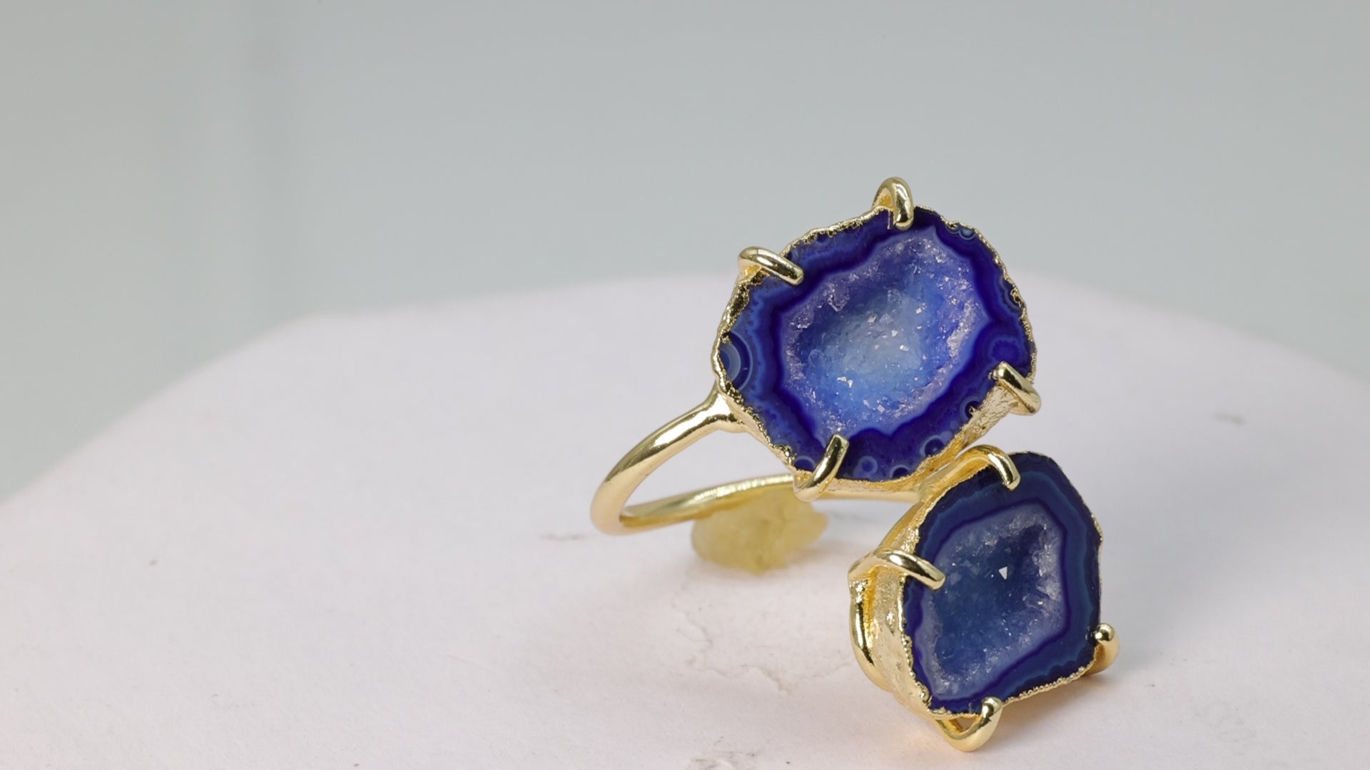 Twins Two Geode Gemstone Rings Prong Set 15 - 25 MM