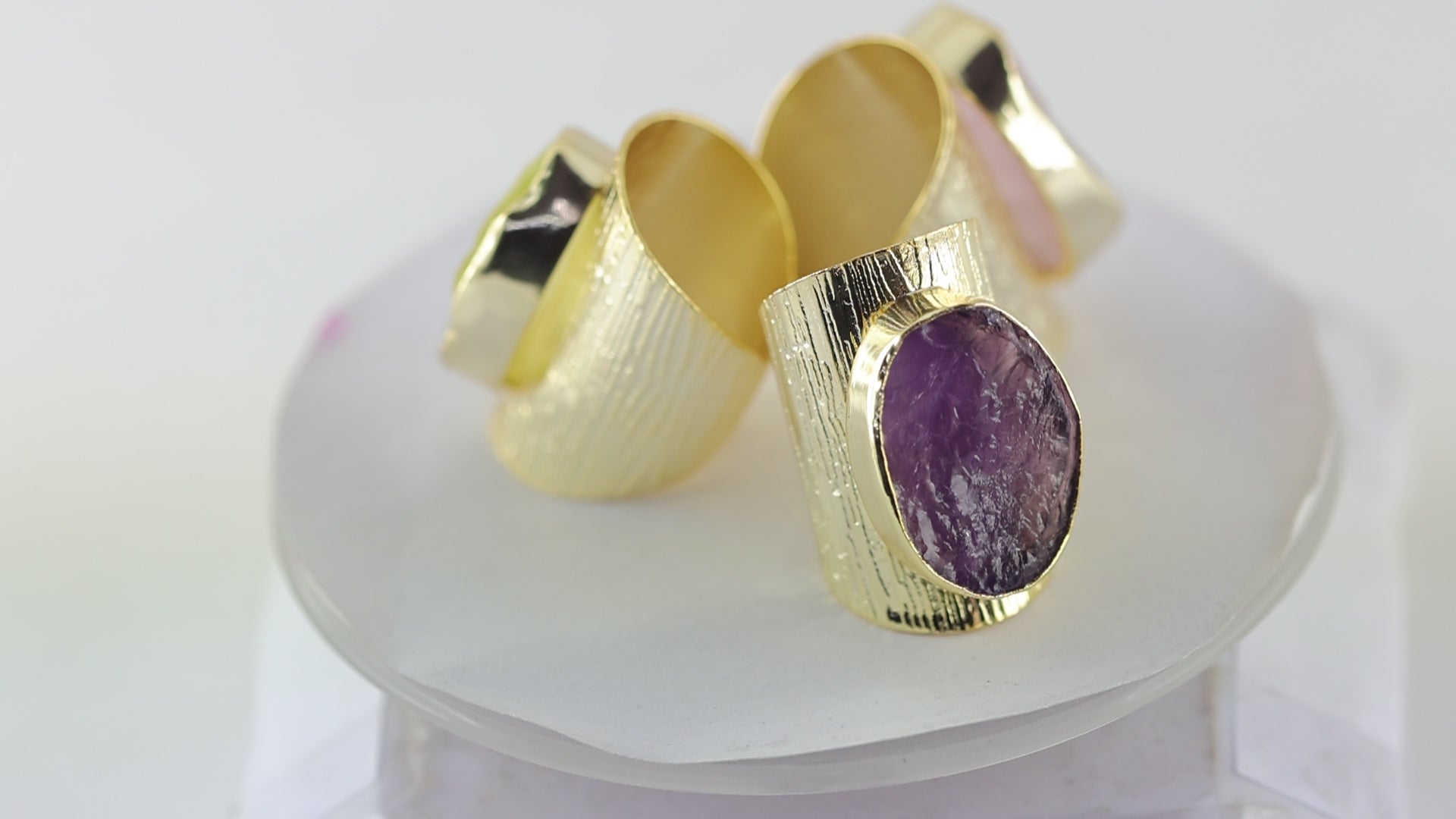Ringe Zitronenquarz natürlicher roher Edelstein aus vergoldetem Messing oder Silber 925