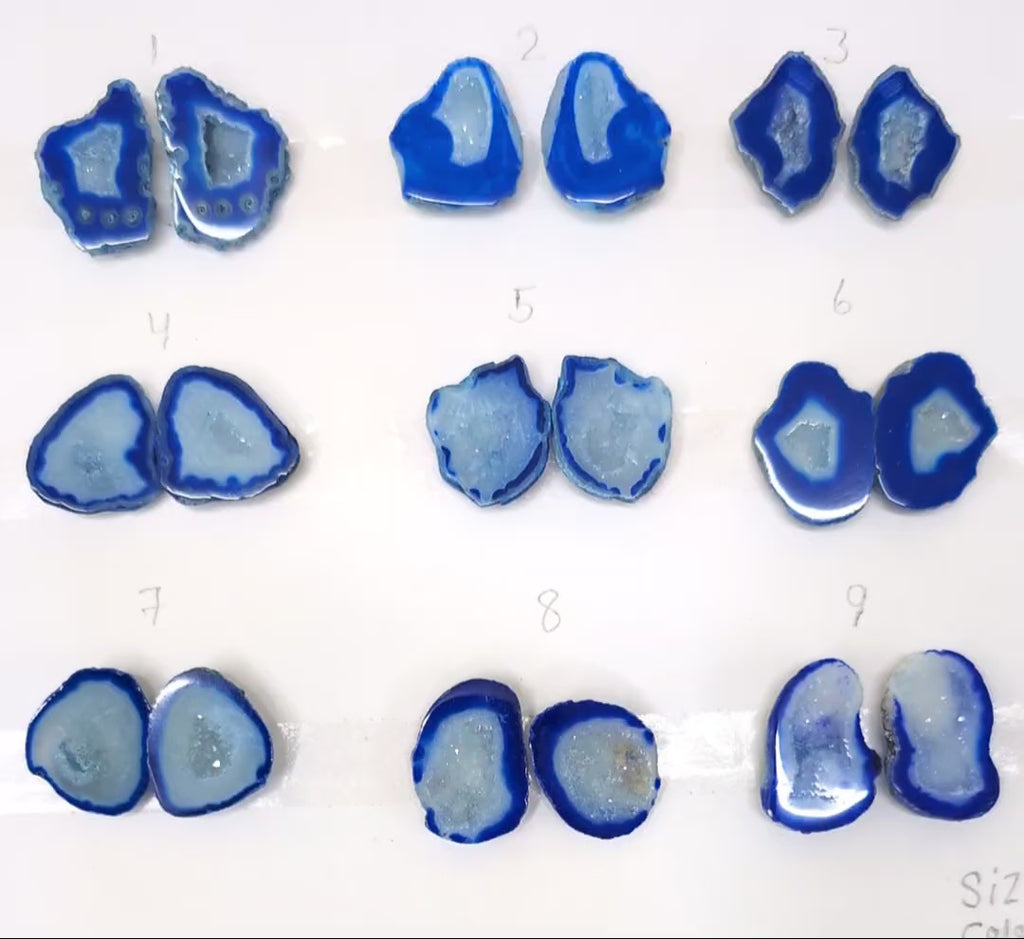 Blue Geode Pair Earrings | Natural 20-25 mm Stones | Unique Handpicked Matching Geodes for Earrings