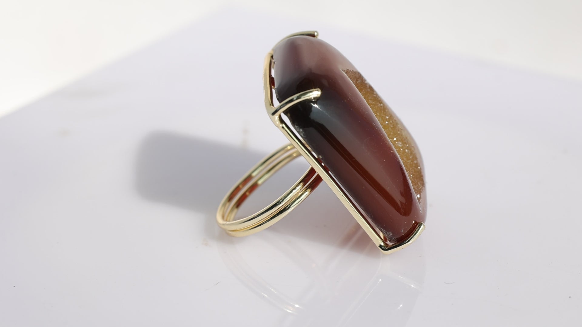 Window Druzy Free Shape Gemstone Rings
