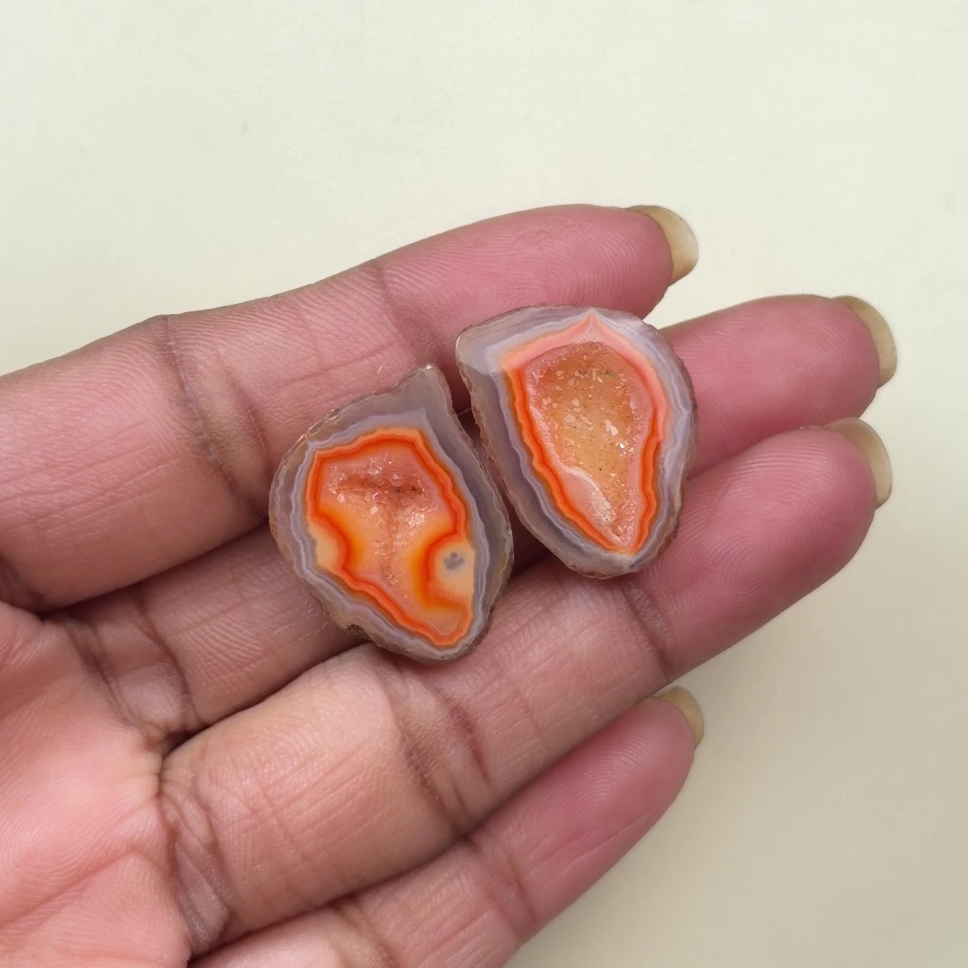 Orange Druzy Geode Matching Pair 20–25mm | Natural Agate Jewelry Stones Wholesale