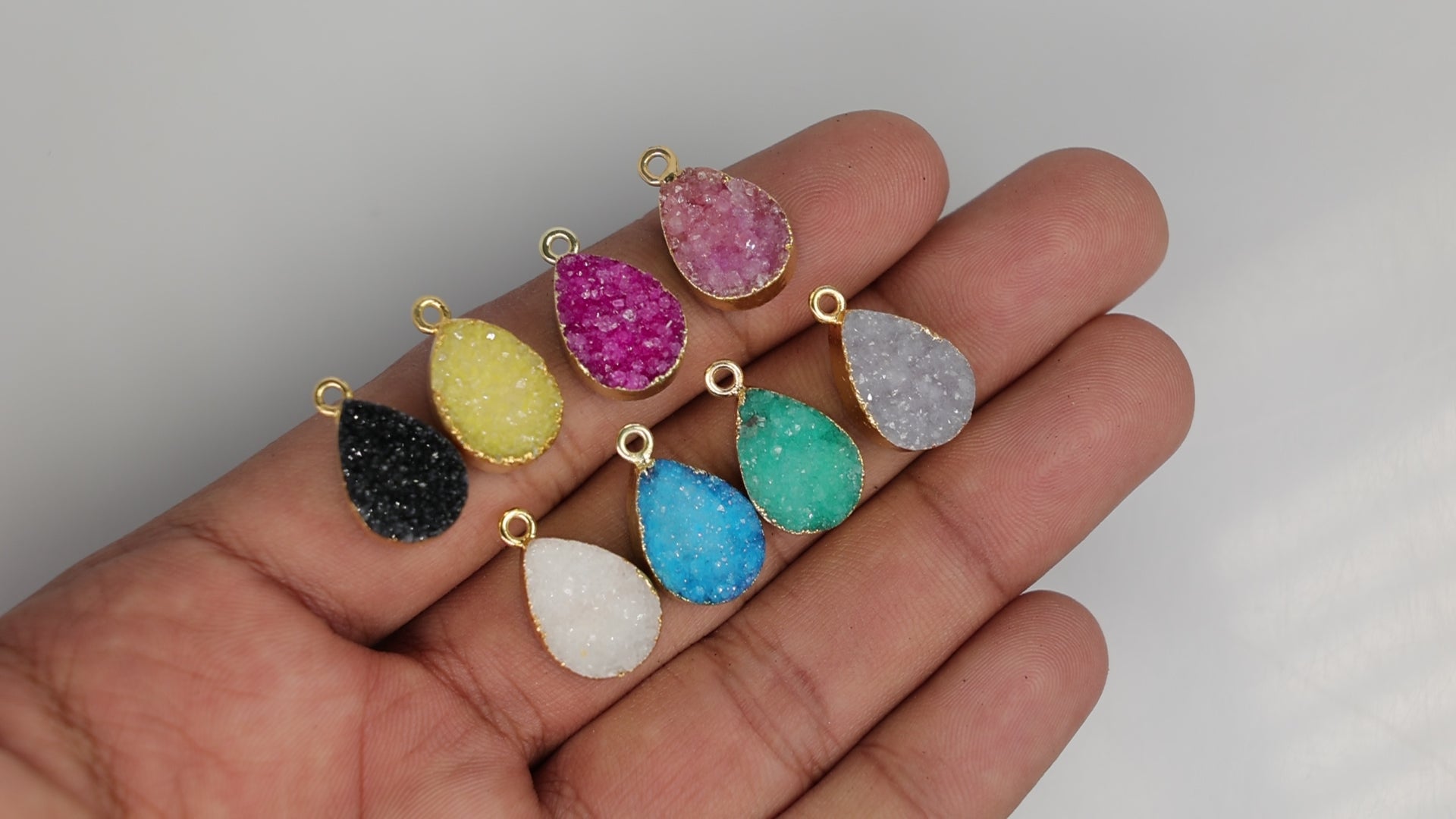 Connectors 8 * 12 mm Natural Agate druzy gemstone 24 k gold Edged 1 Bail pear teardrop