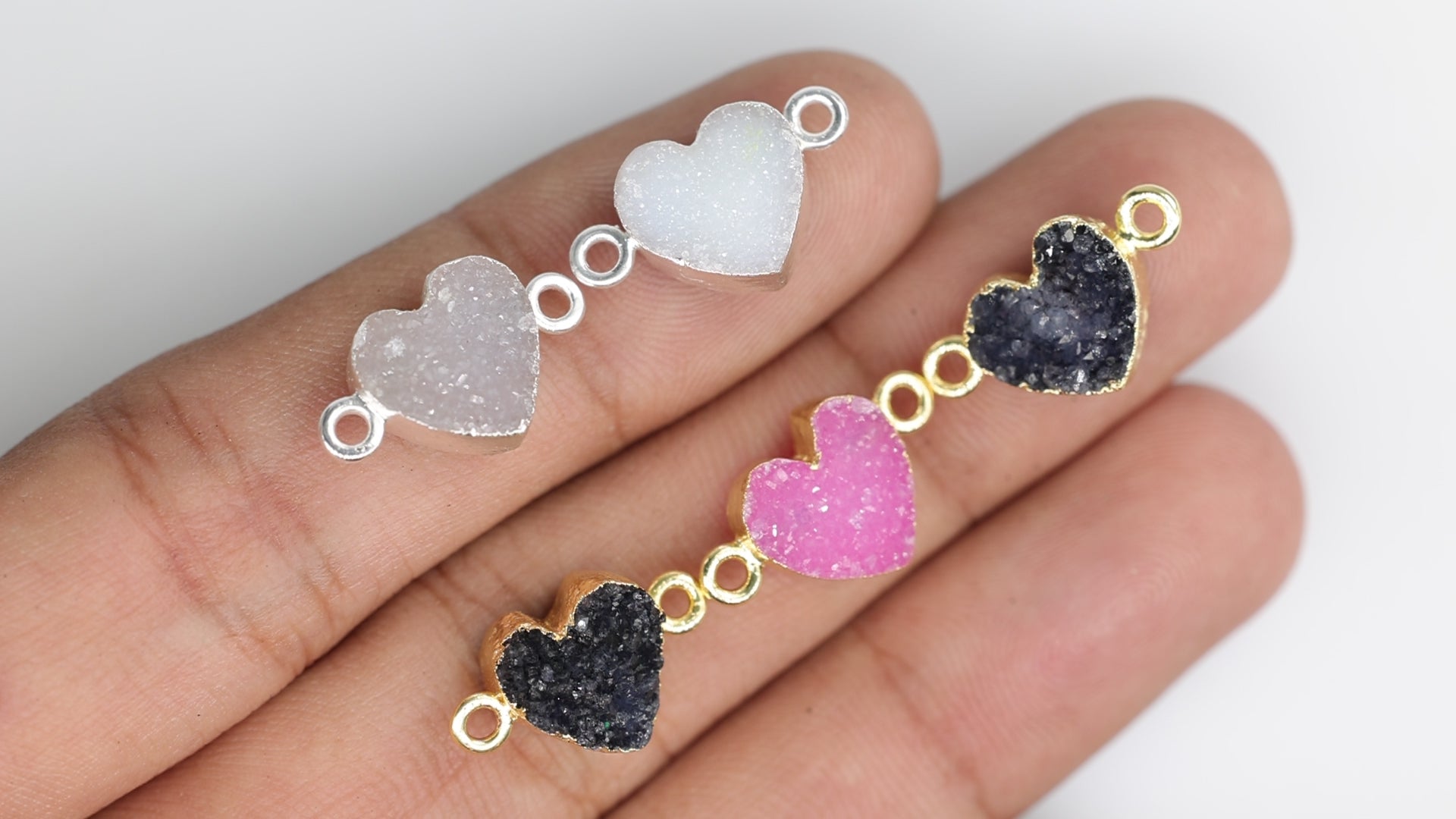 Dainty Heart Druzy Connector, Natural Gemstone Supply