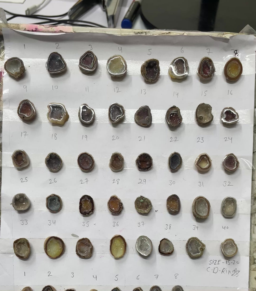 Small Black Agate Geode Druzy Stones 15–20 mm – Natural Crystal Pieces for Rings