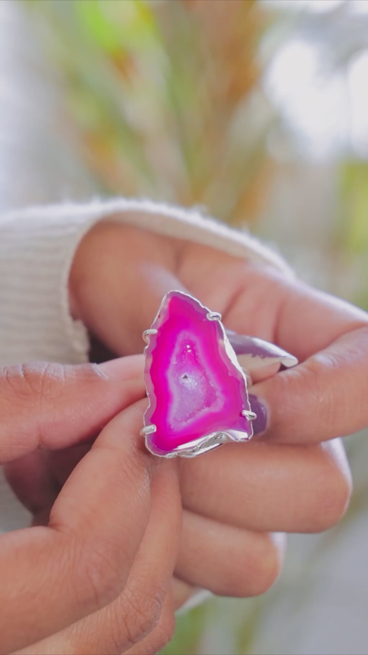 Ring Geode Slice Adjustable & Prong Set