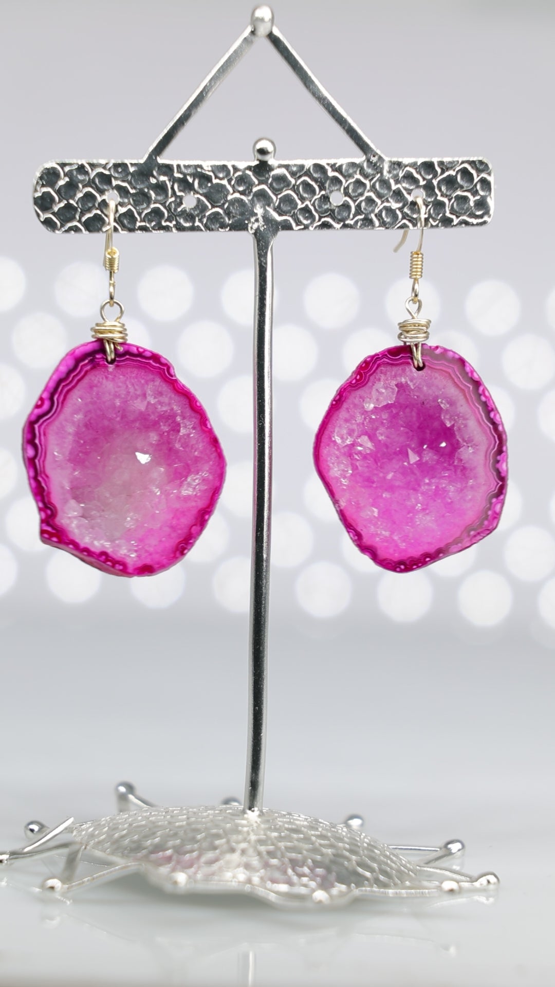 Geode Achat Druzy Ohrring, Naturstein Hängeohrringe für Frauen, handgefertigter Drahtwickelschmuck