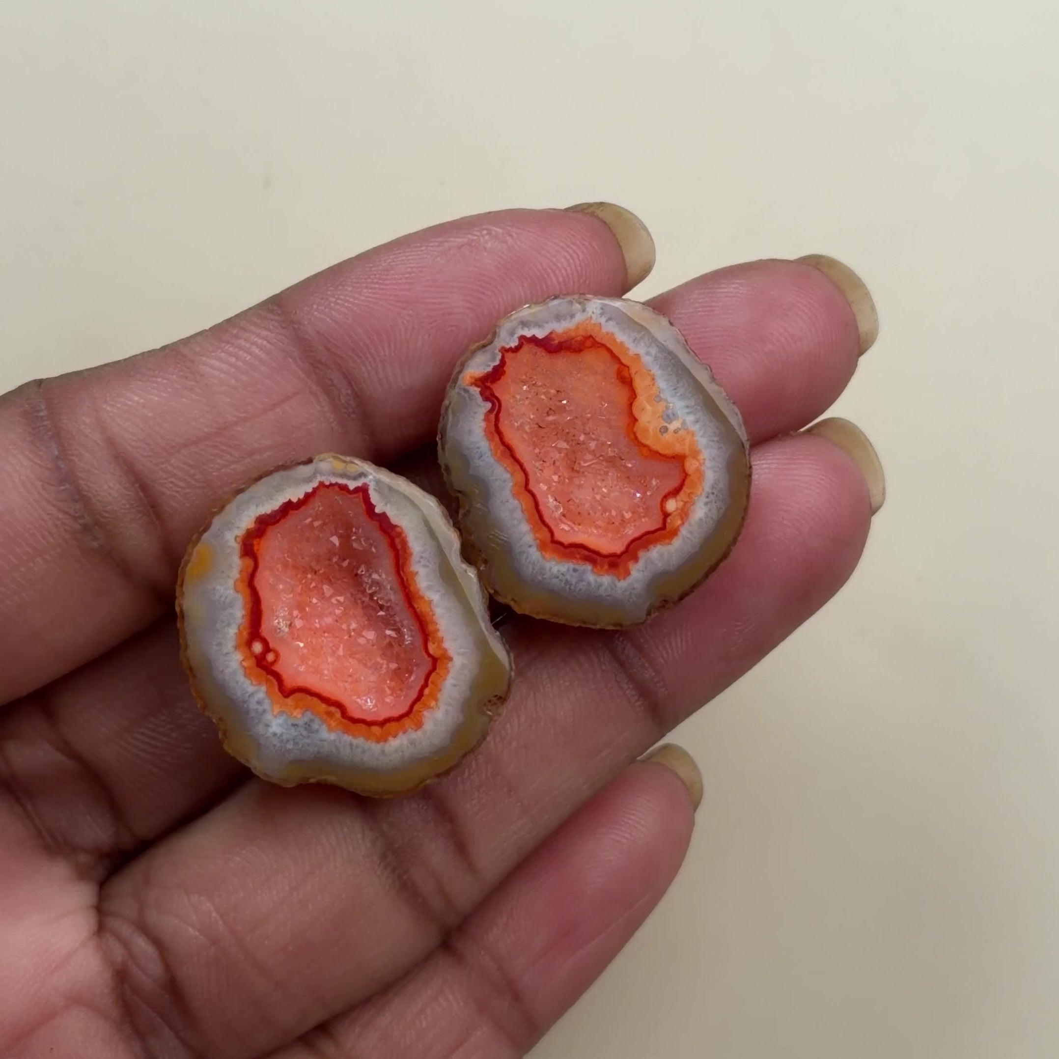 Natural Peach Geode Druzy Matching Pair | 20–25mm Agate Stones | Wholesale Supply