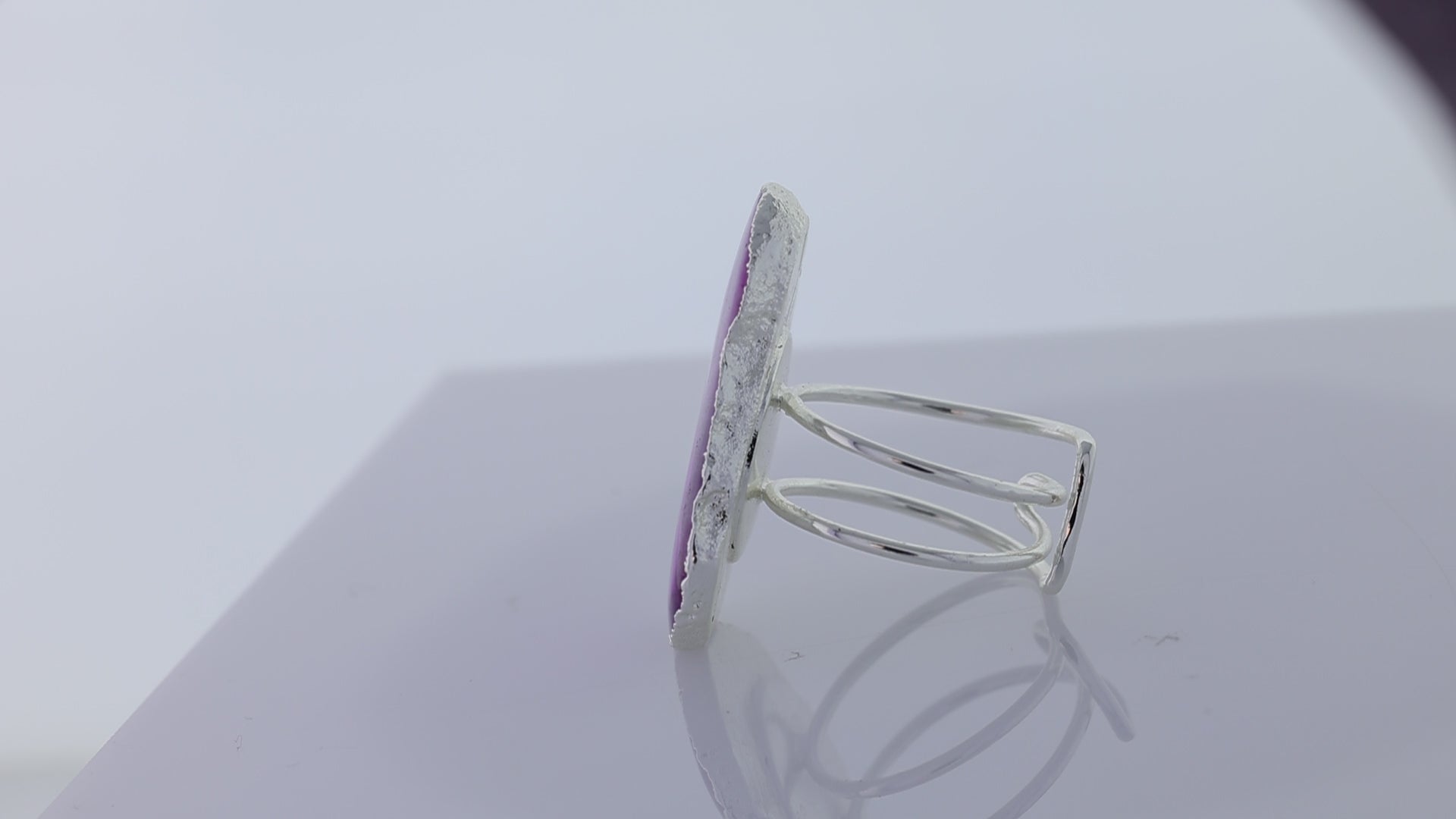 30–40 mm Achat-Geode-Scheibenring, Silber, verstellbar (Sie erhalten genau das Stück wie auf dem Foto)