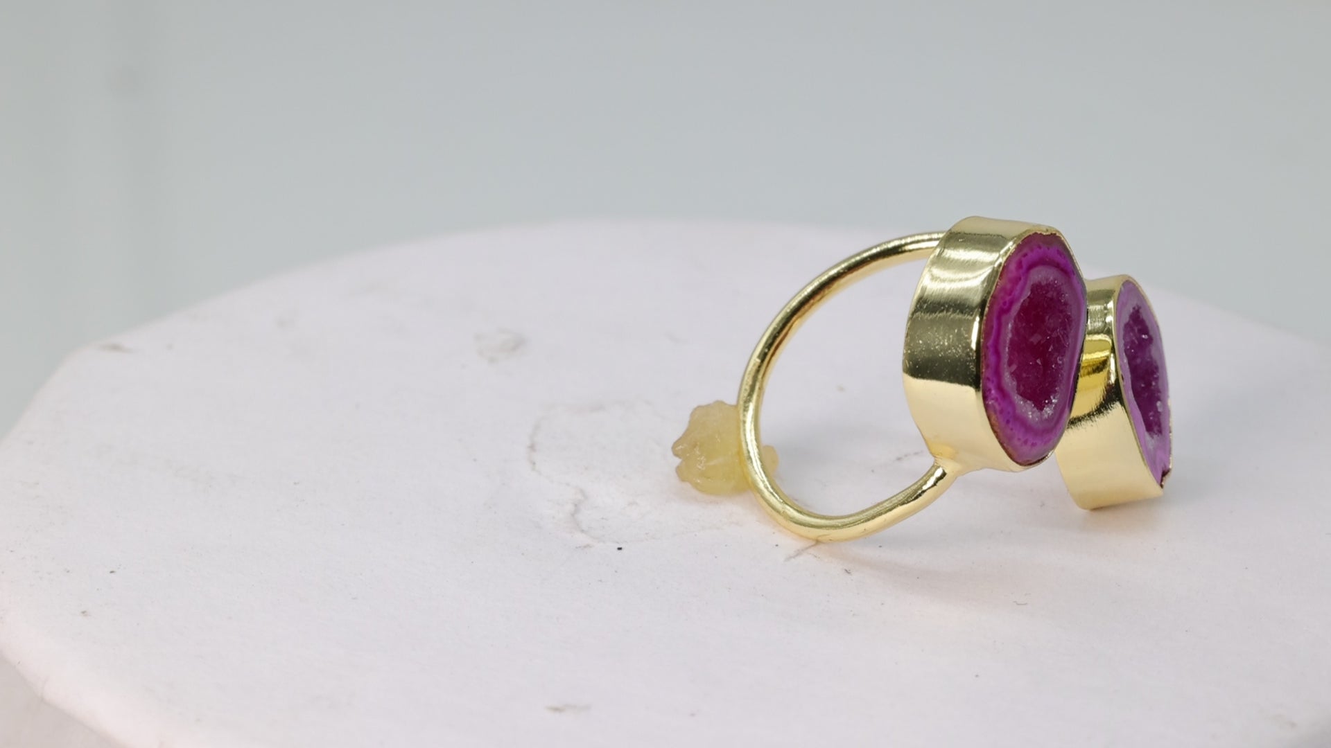 Twins Two Geode Gemstone Rings Bezel Set 15 - 25 MM