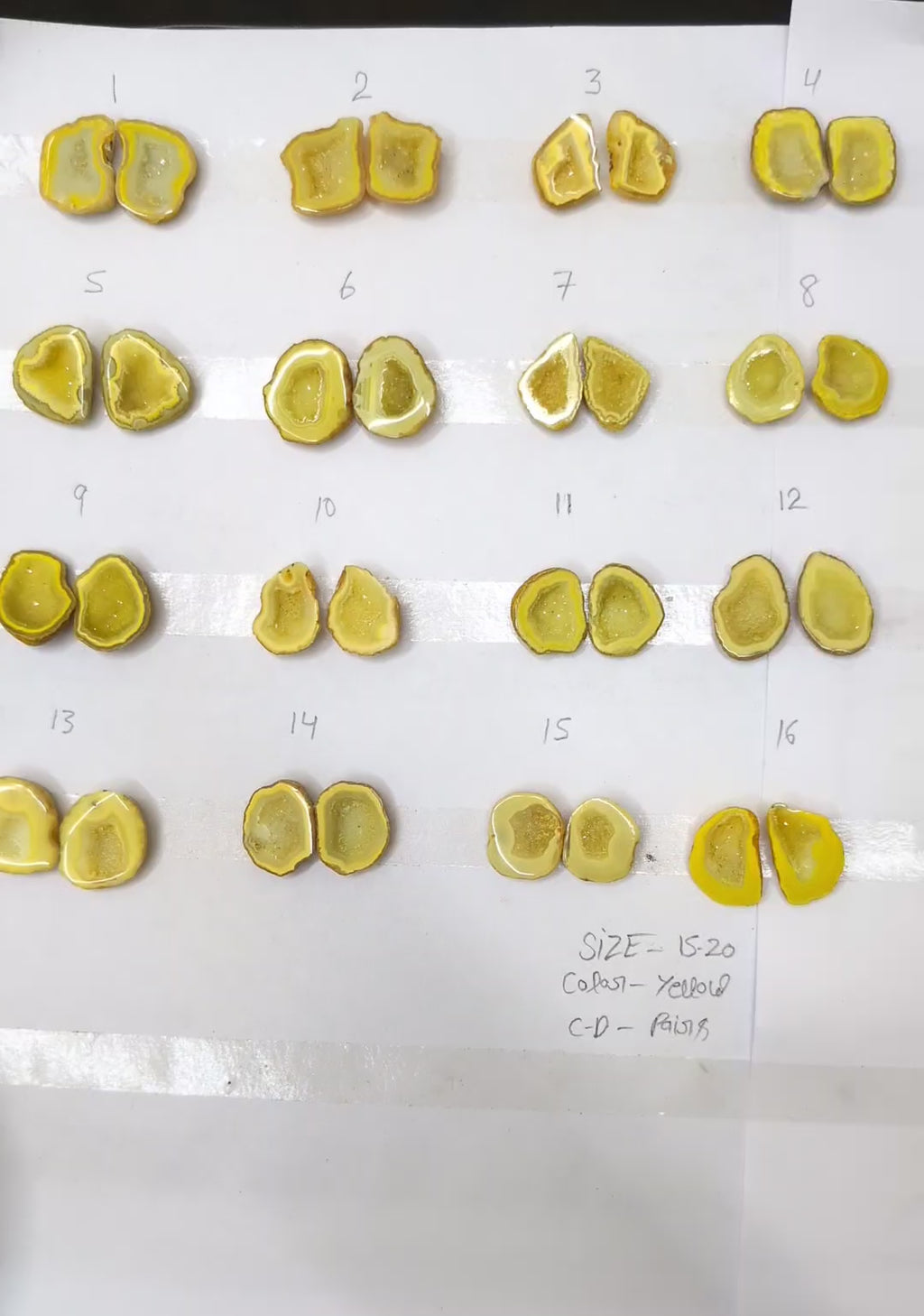 Yellow Geode Pair Earrings | Natural 15-20 mm Stones | Unique Handpicked Matching Geodes Perfect for Earring