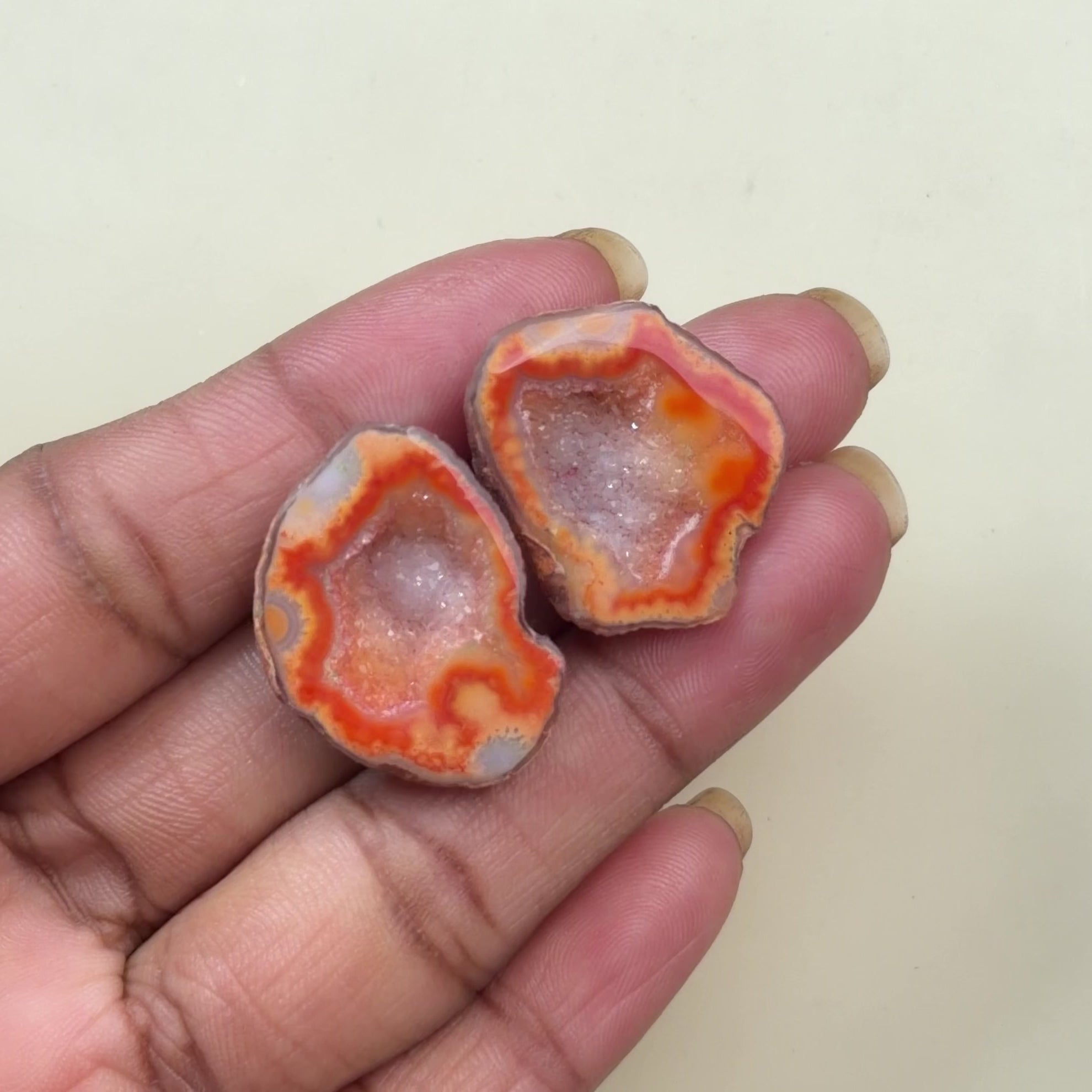 Peach Orange Agate Geode Druzy Pair 20–25mm | Ring & Stud Making | Wholesale