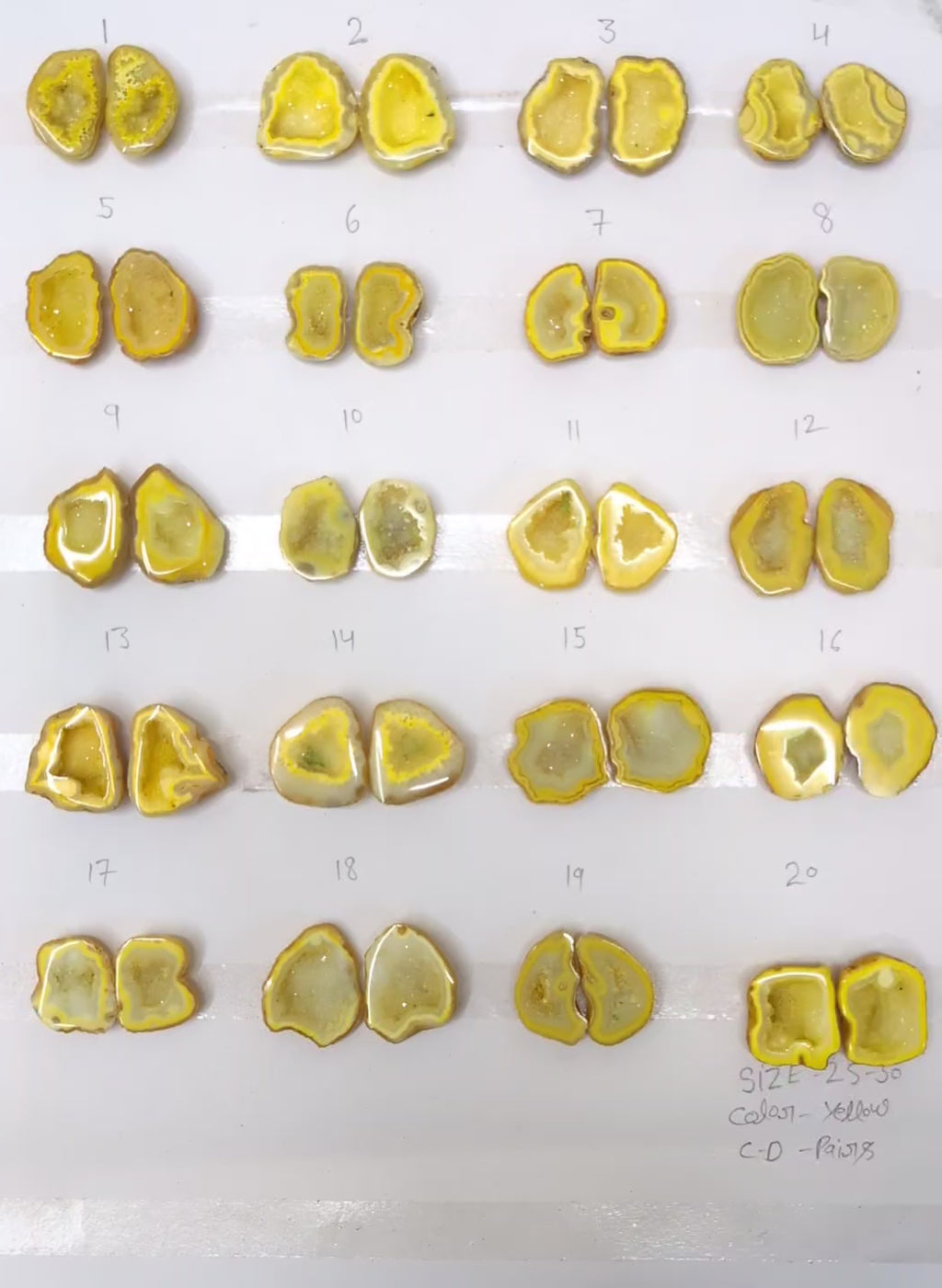 Yellow Geode Pair Earrings | Natural 25-30 mm Stones | Unique Handpicked Matching Geodes for Earring