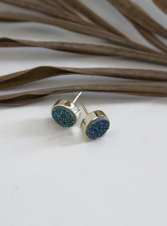 Studs Earrings Ear Post Natural Titanium Round Druzy 10 MM - Meena Design