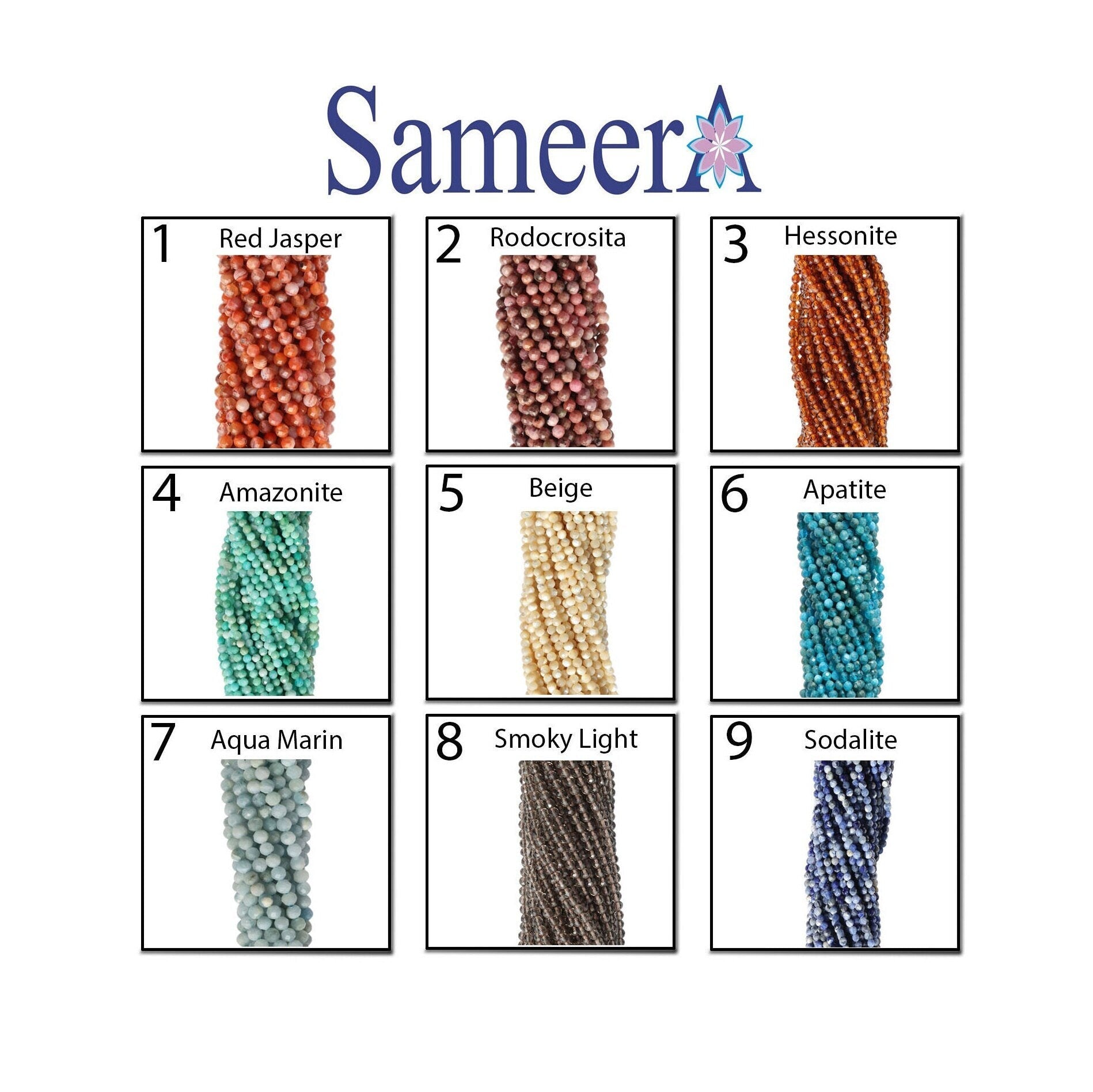 1 Line Natural Gemstone Beads Faceted 2.5 MM, Jewelry Making Supplies - Meena Design