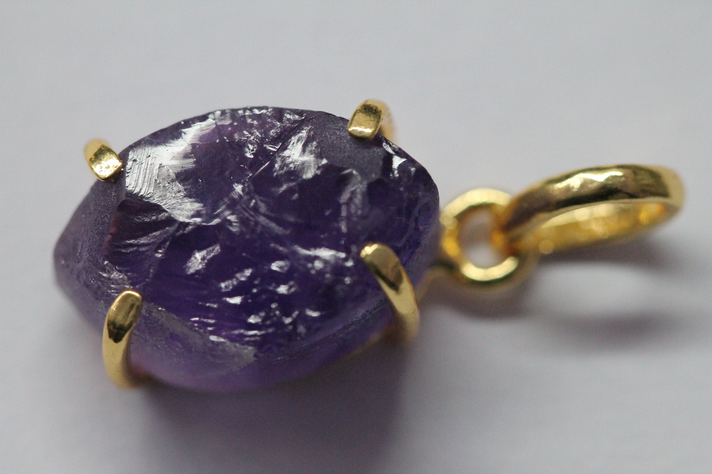 10 * 16 mm amethyst raw stone marquise Gold plated Brass Natural GemStone Pendant - Meena Design