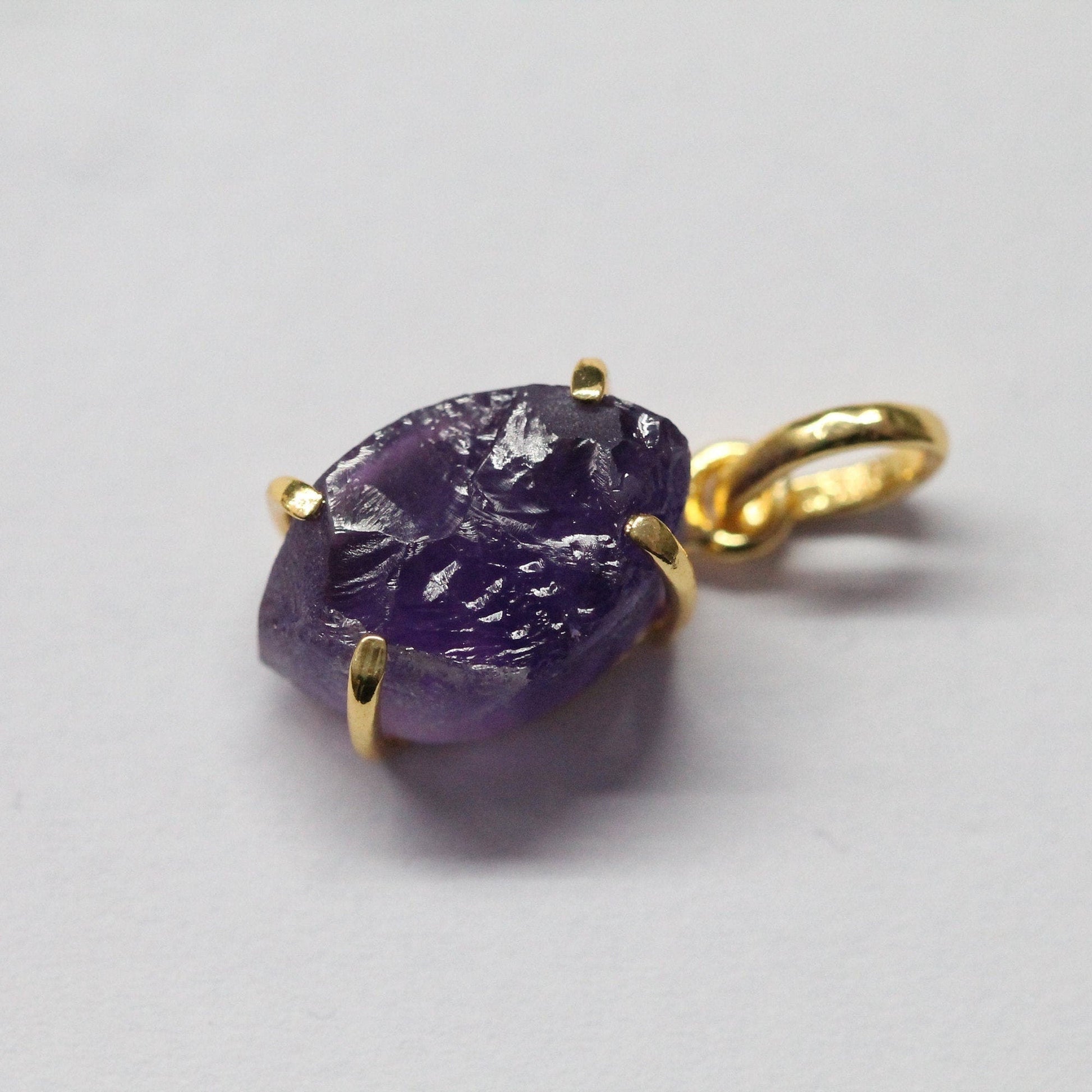 10 * 16 mm amethyst raw stone marquise Gold plated Brass Natural GemStone Pendant - Meena Design