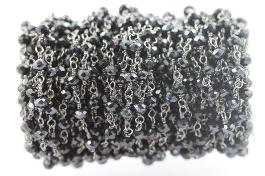 10 Feet Black Jade Glass Beads Black Plated rosary chain - Meena Design