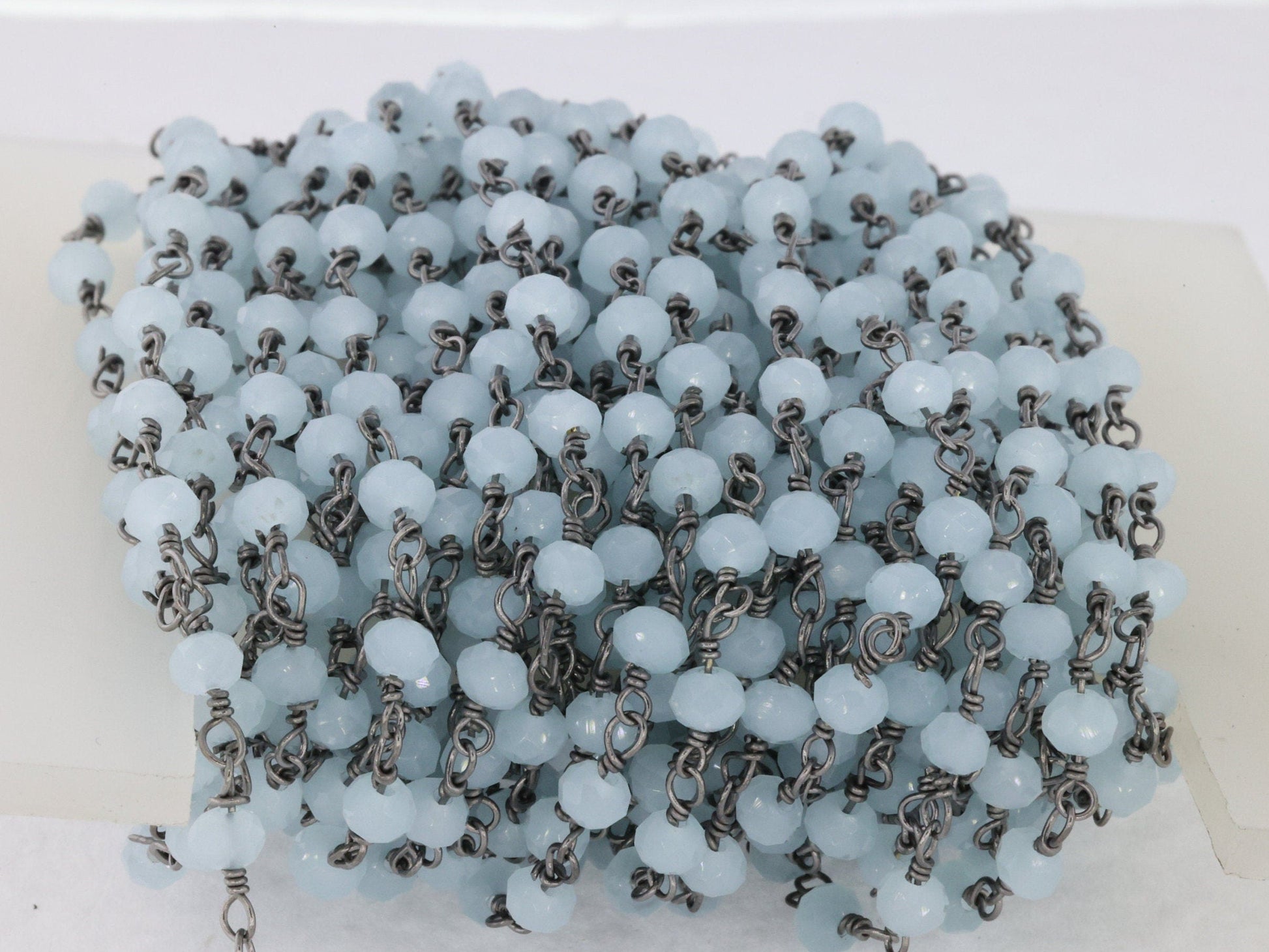 10 Feet Chalcedony Glass Beads Black Plated And Silver Plating Rosary Chain - Meena Design