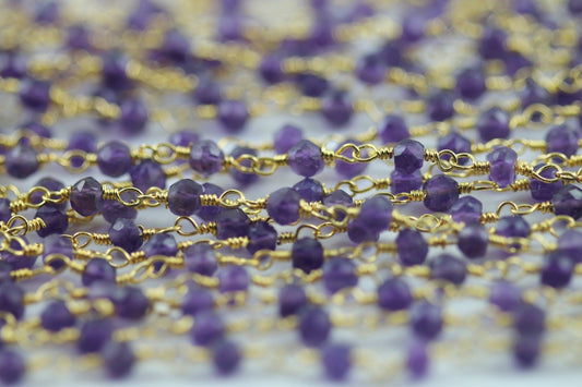 10 Feet Gold Plated Amethyst Natural Rondelle Beads Chain rosary chain blue amethyst 3 - 3.5 mm - Meena Design