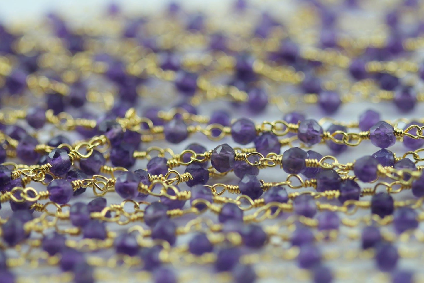 10 Feet Gold Plated Amethyst Natural Rondelle Beads Chain rosary chain blue amethyst 3 - 3.5 mm - Meena Design