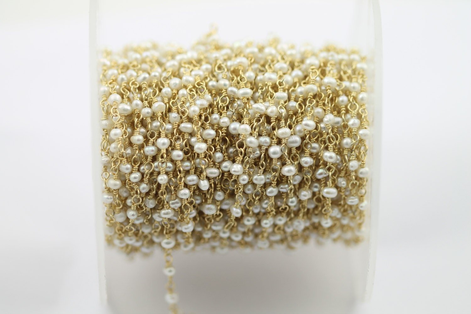 10 Feet Gold Plated Natural Fresh Water Pearl Rondelle Rosary Style Beaded Chain rosary chain beads size 2.5 - 3.5 mm - Meena Design