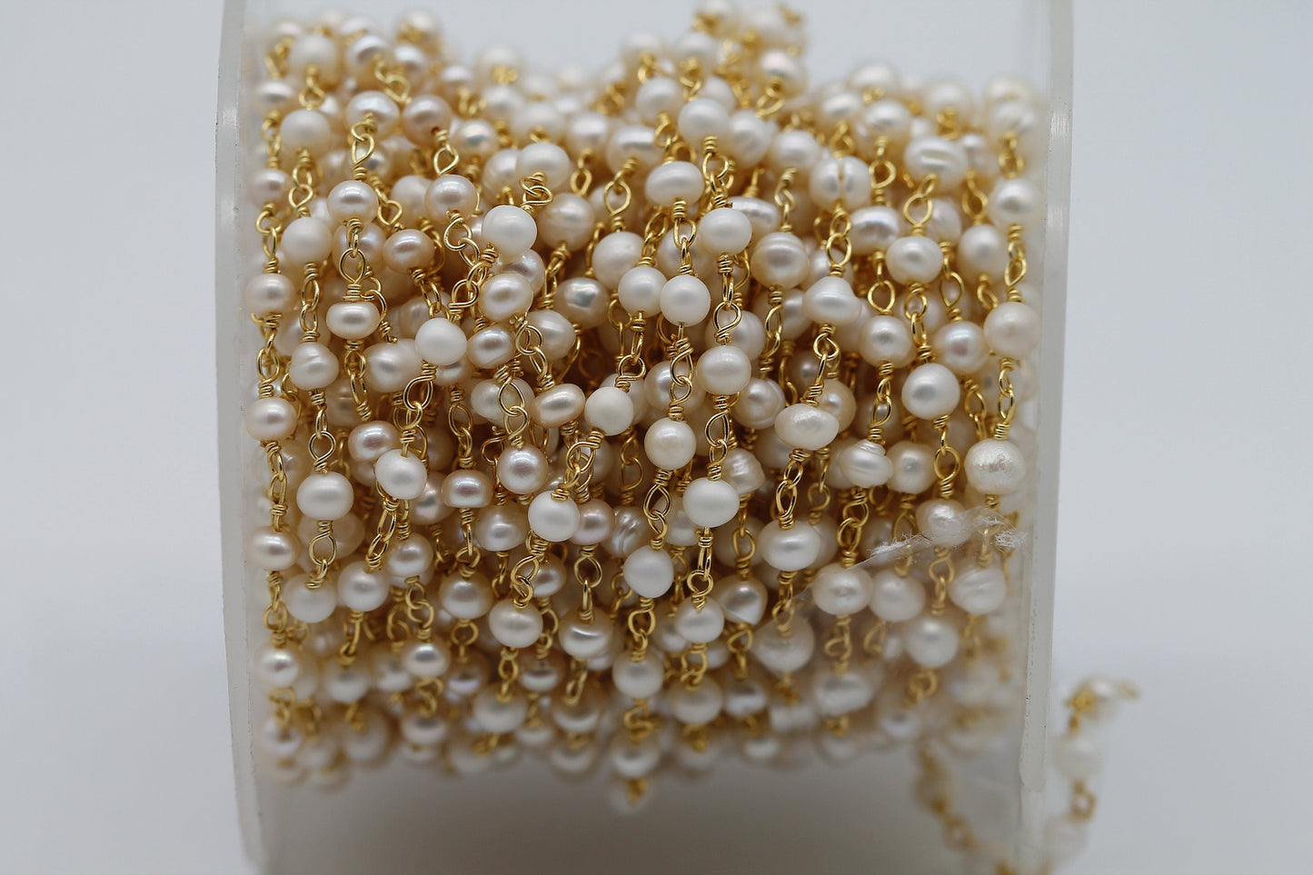 10 Feet Gold Plated Natural Fresh Water Pearl Rondelle Rosary Style Beaded Chain rosary chain beads size 3.5 - 4.5mm - Meena Design