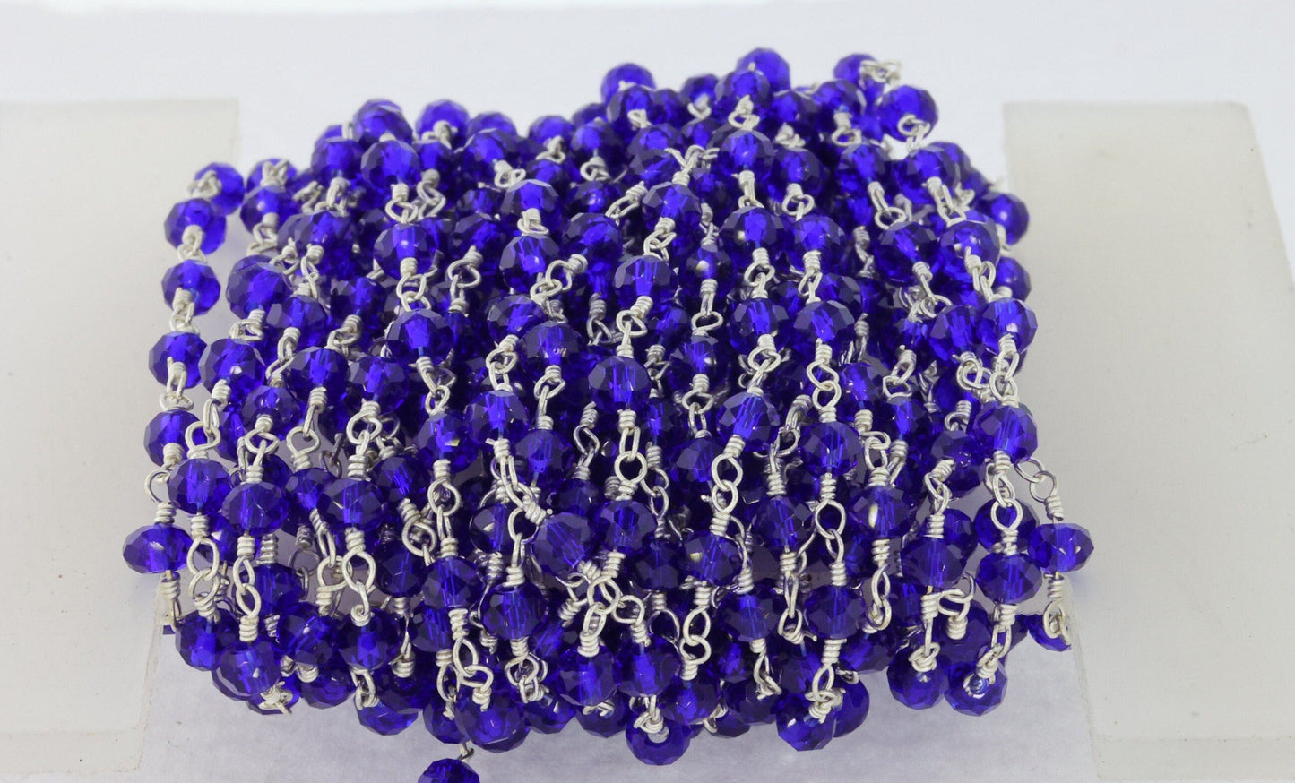 10 Feet Quartz Glass Beads Black Plated rosary chain - Meena Design
