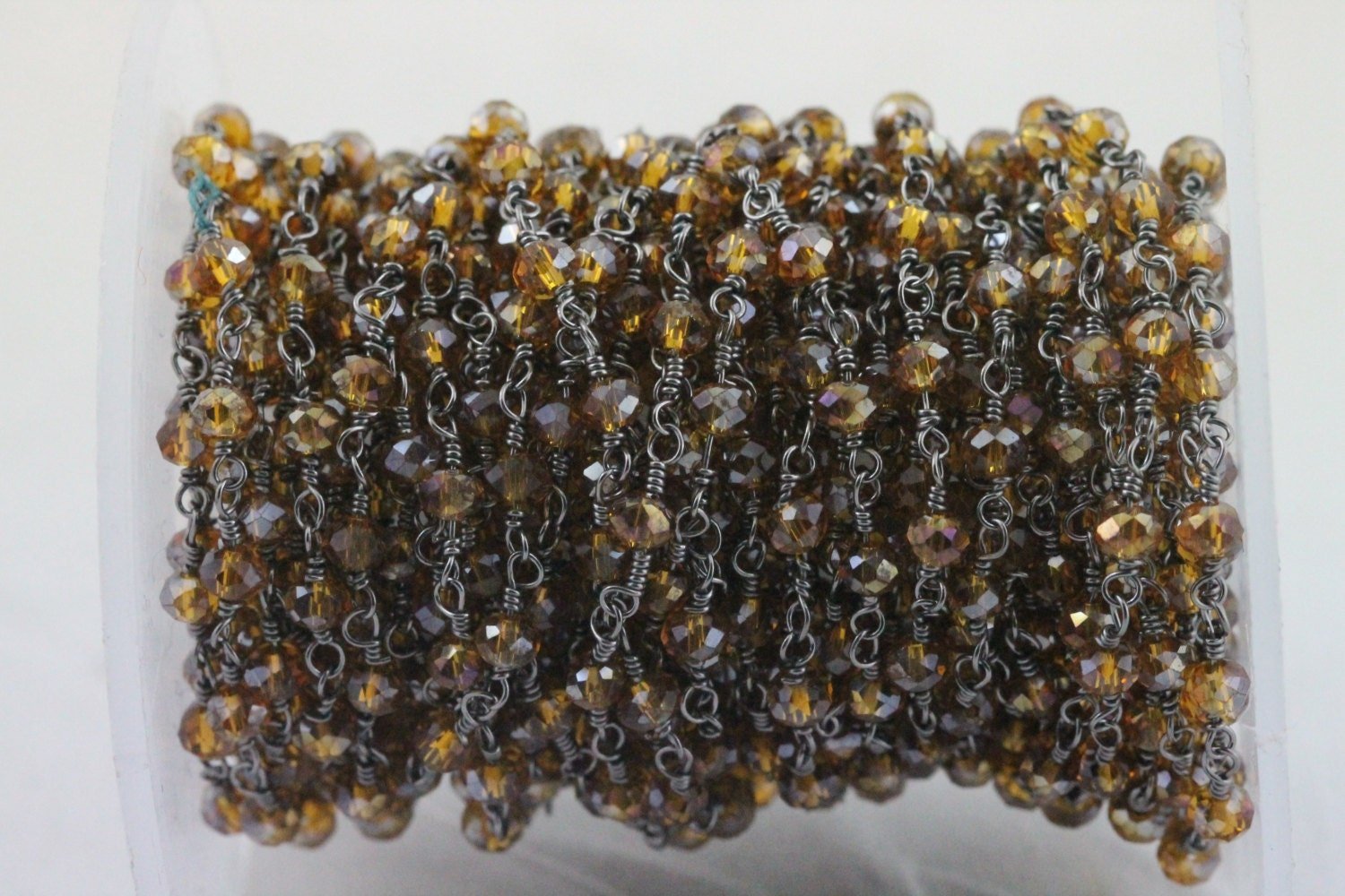 10 Feet Topaz Glass Beads Black Plated rosary chain - Meena Design