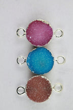 10 mm Agate Druzy Stone Silver Edged connector - Meena Design