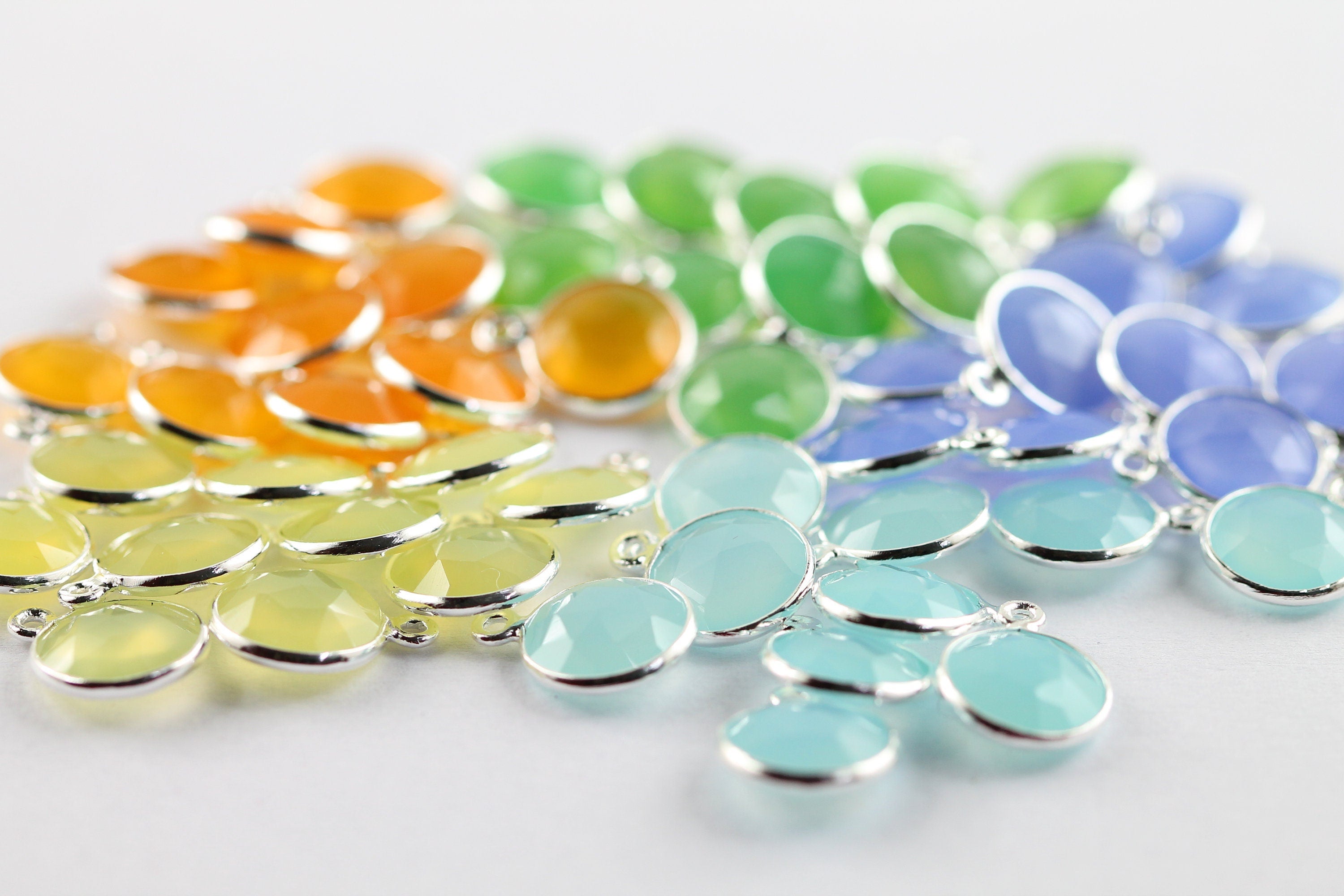 10 mm Chalcedony gemstone pendants Round Bezel - Meena Design