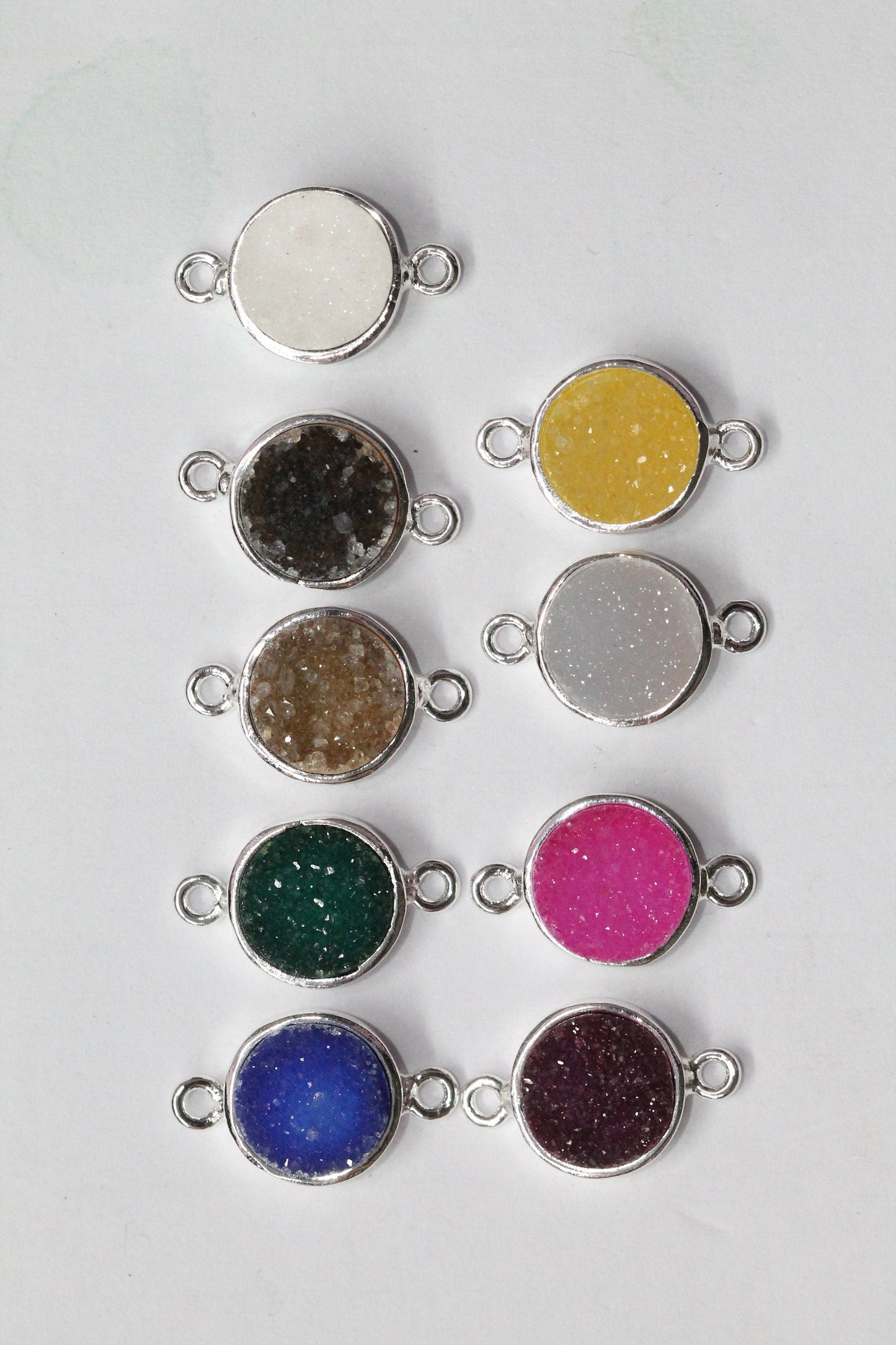 10 mm circle connector agate druzy natural gem stone silver plated fancy collet - Meena Design