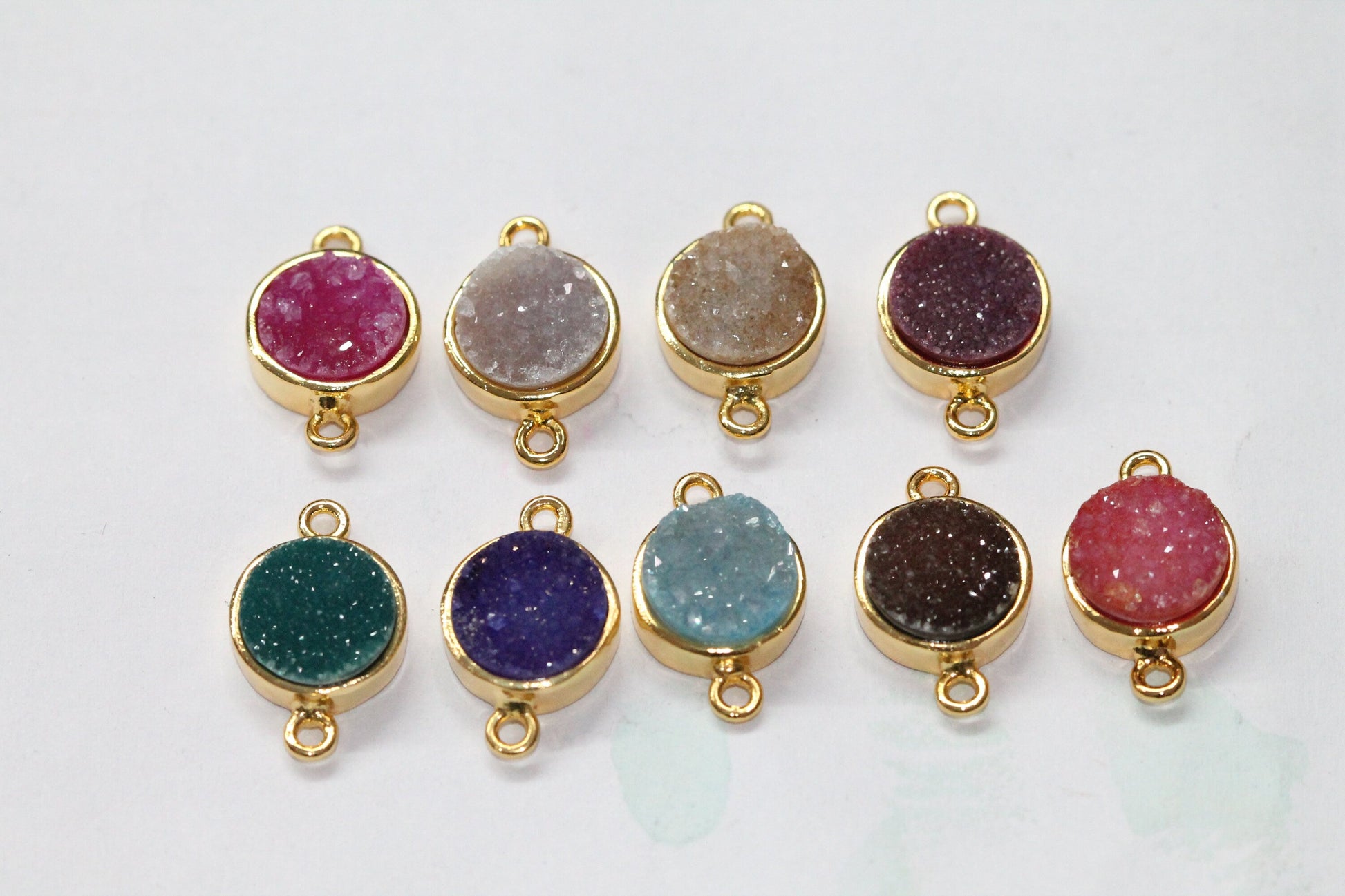 10 mm connector druzy natural gem stone gold plated fancy collet - Meena Design