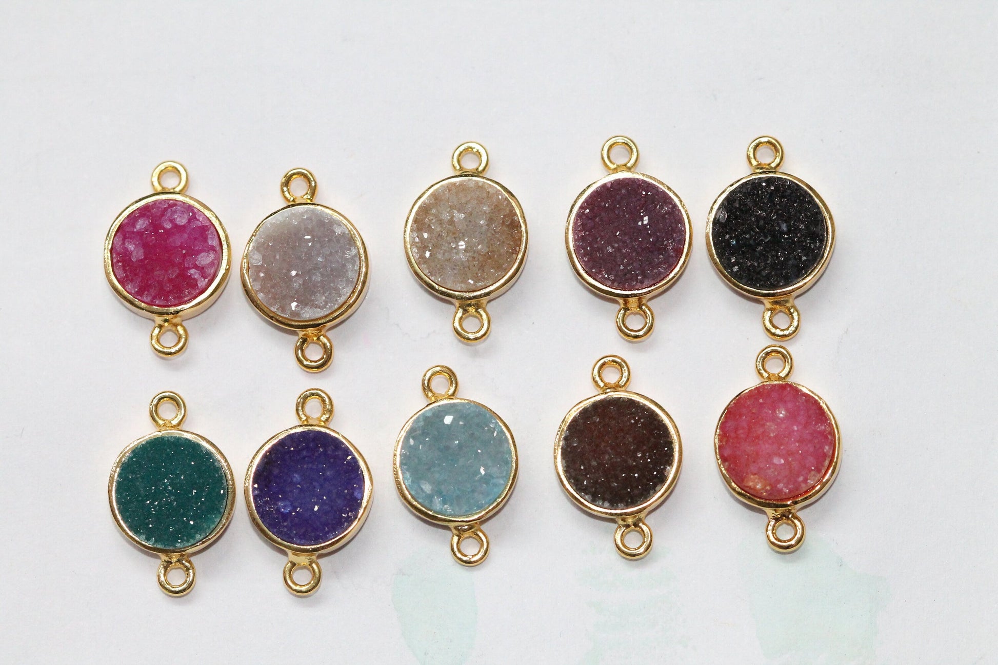 10 mm connector druzy natural gem stone gold plated fancy collet - Meena Design