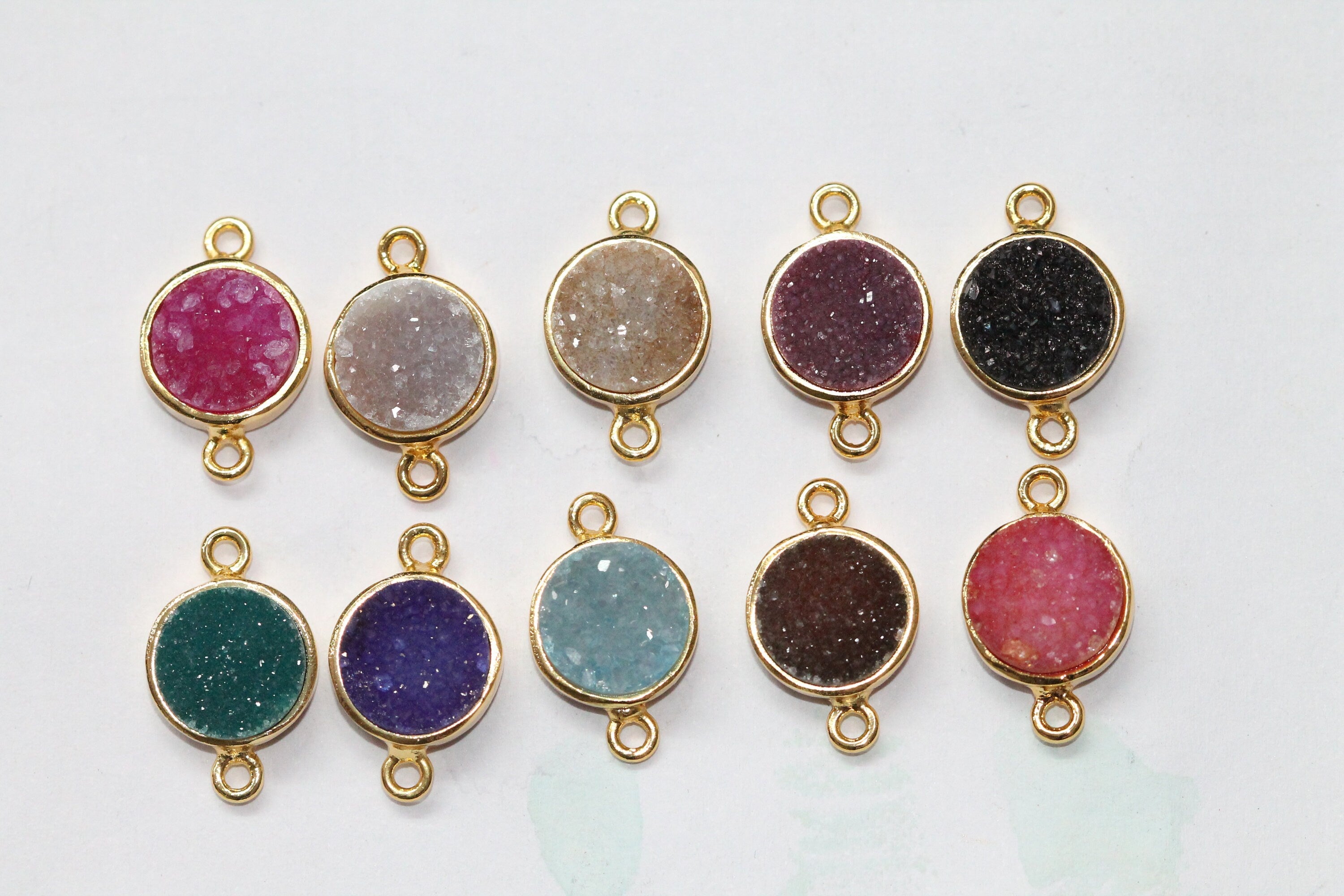 10 mm connector druzy natural gem stone gold plated fancy collet - Meena Design