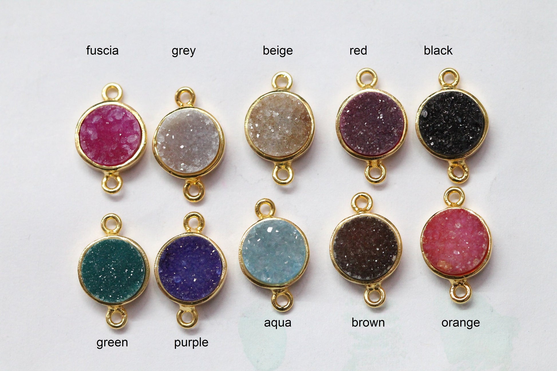 10 mm connector druzy natural gem stone gold plated fancy collet - Meena Design
