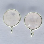 10 mm Earpost White rainbow moonstone Half Bezel Gold Plated Brass or Silver 925% - Meena Design