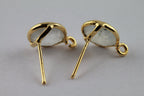 10 mm Earpost White rainbow moonstone Half Bezel Gold Plated Brass or Silver 925% - Meena Design