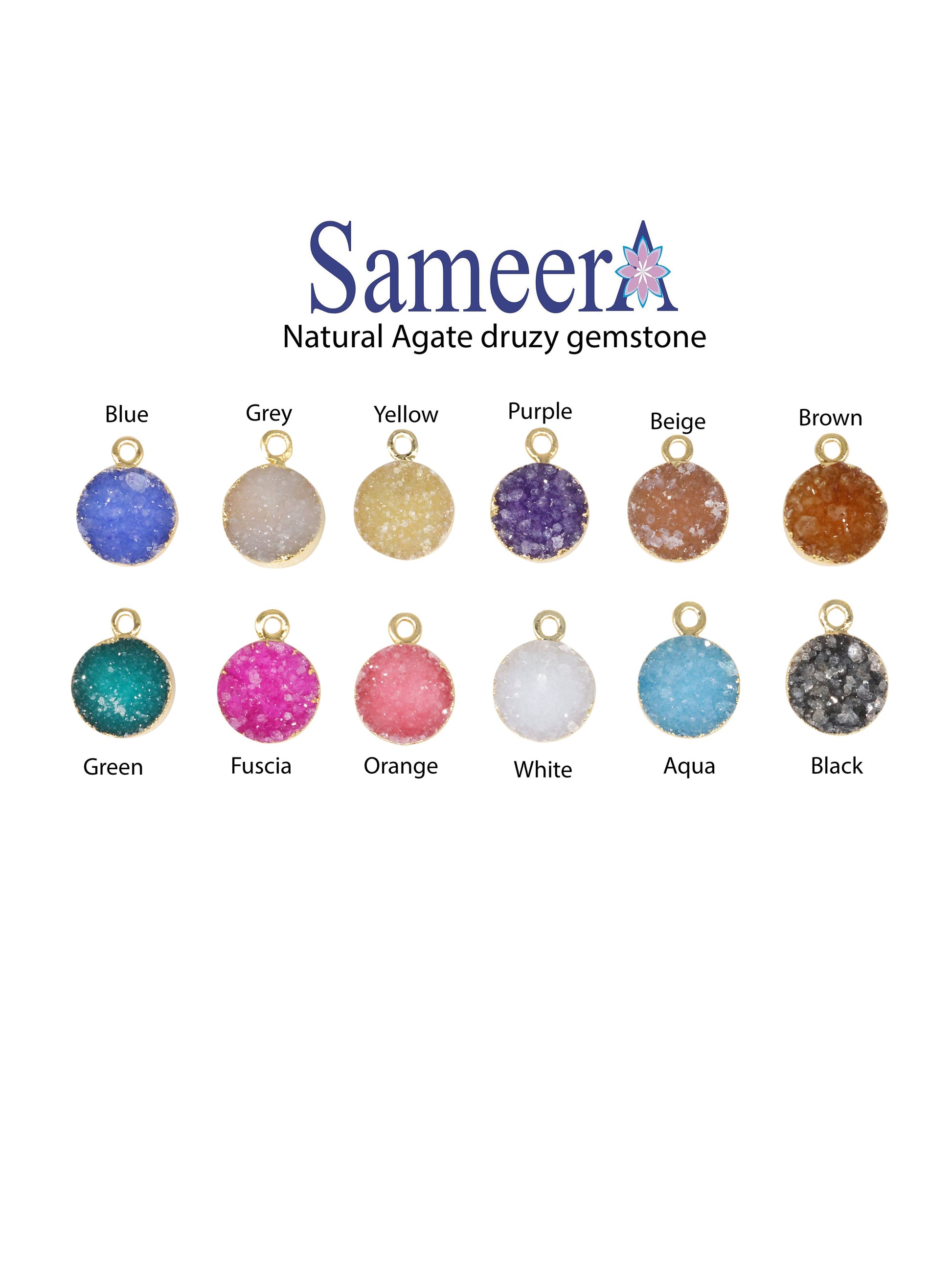 10 MM Natural Druzy GemStone Round Edged, Supplies for Making Jewelry - Meena Design