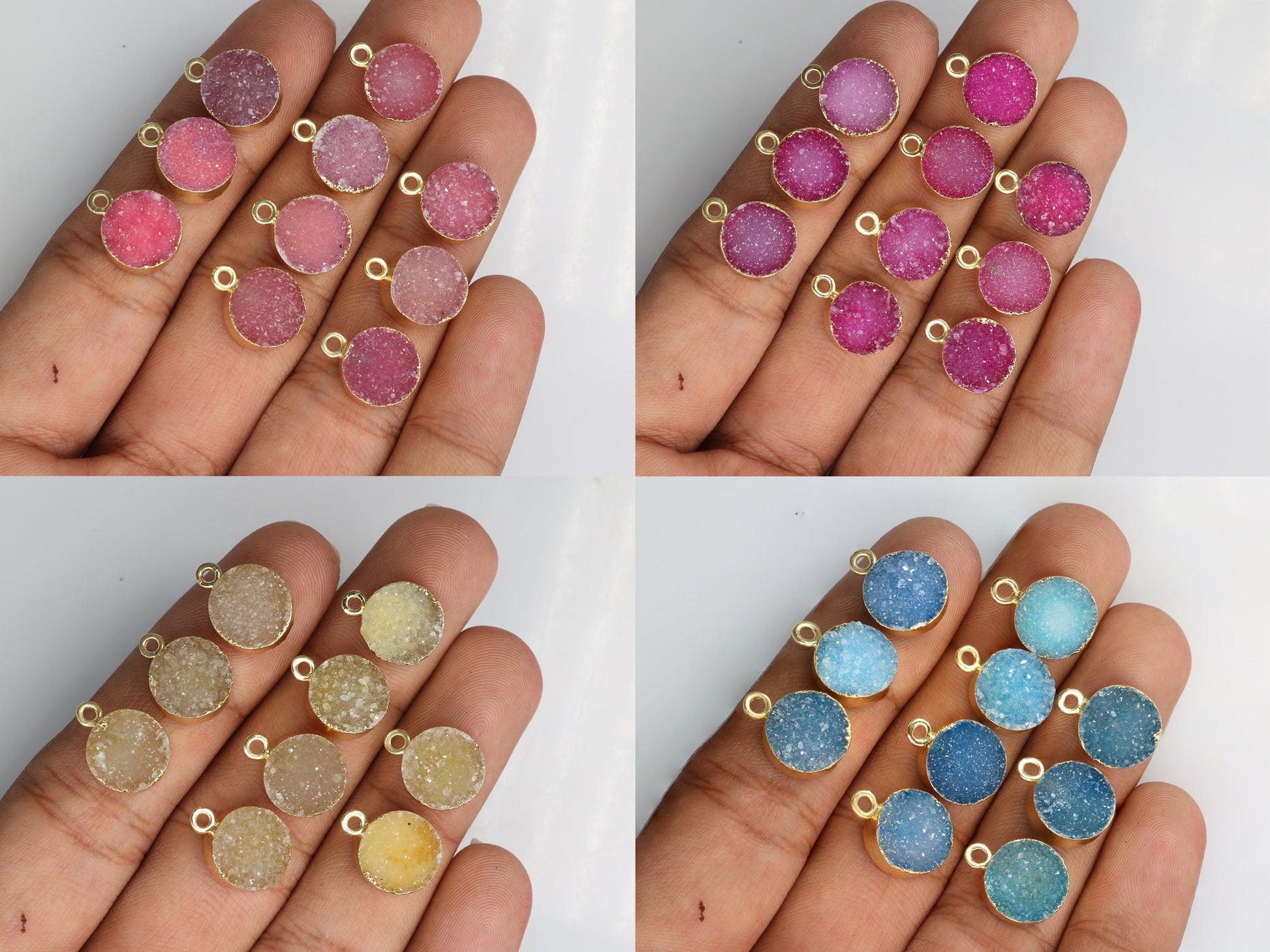 10 MM Natural Druzy GemStone Round Edged, Supplies for Making Jewelry - Meena Design