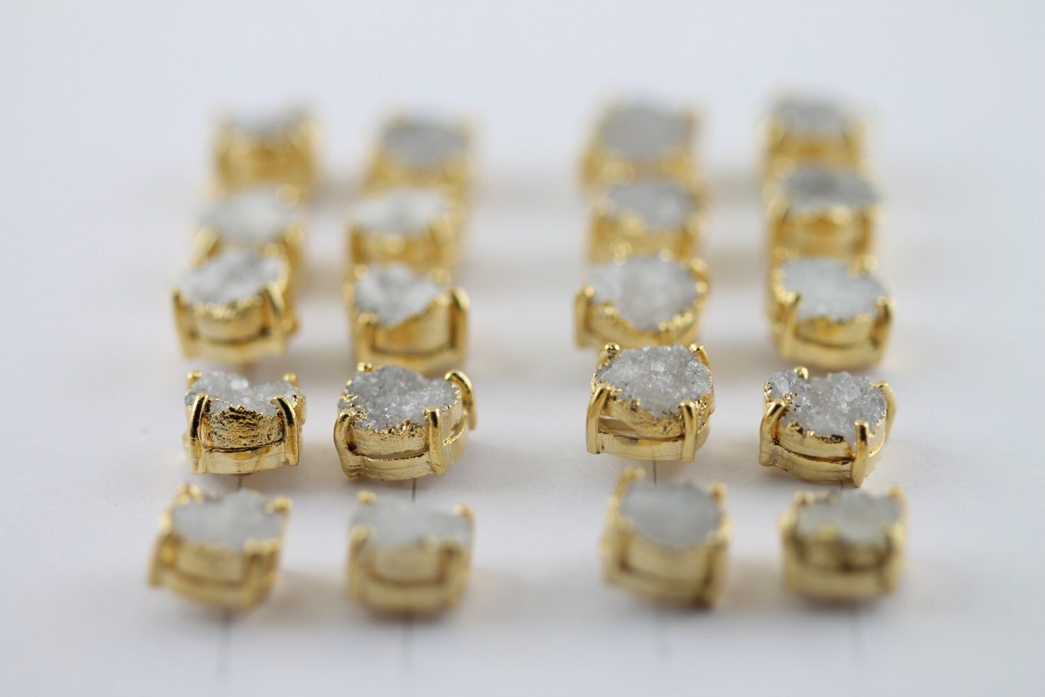 10 mm Round, Natural Druzy Quartz, Minimalistic, Geode Studs, Rock Studs, Gold Studs , Gold Edged Prong - Meena Design