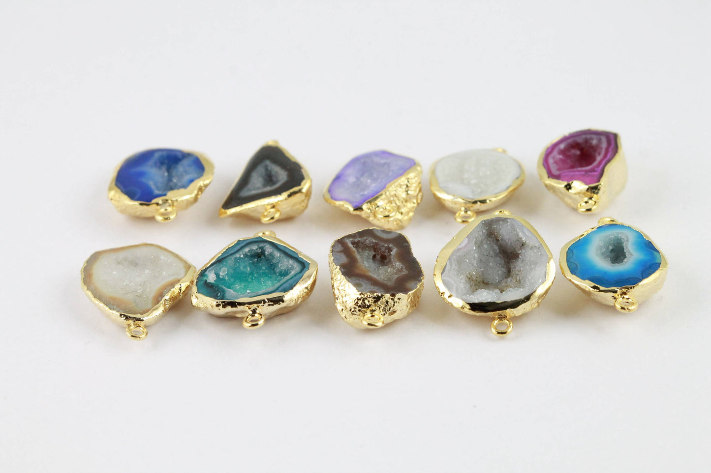 15 - 20 MM Geode Connectors, Geode Halves, Natural Agate, Tobasco, Geode, 24K Gold, Druzy, Pendant Geode, Charms Geodes, Raw Gemstones - Meena Design